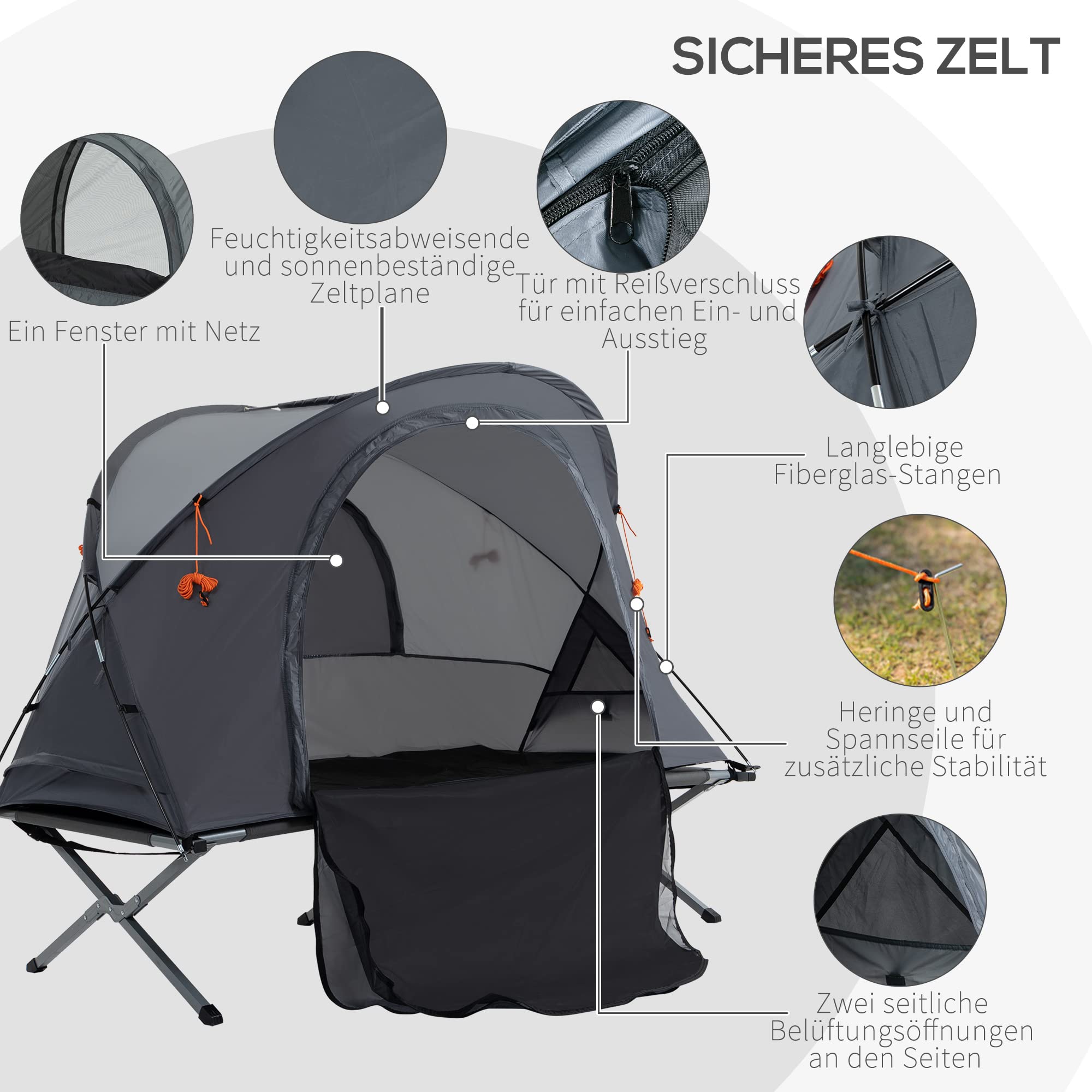Outsunny Campingbett mit Zelt für 1 Person | Mit Luftmatratze, inkl. Tragetasche
