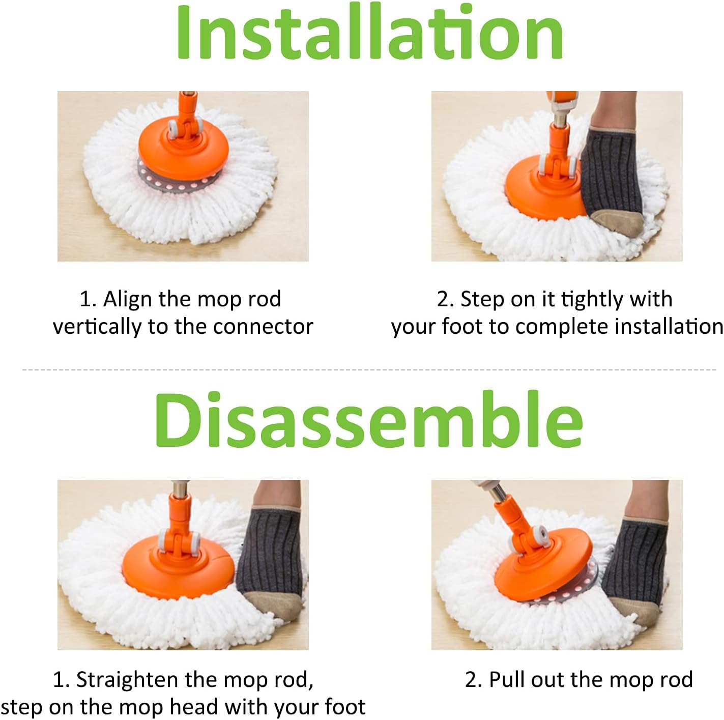 4 Pack Spin Mop Replacement Head - 360 Microfiber Spin Mop Head Refills with Round Mop Pads