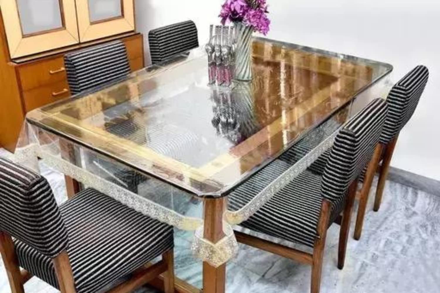 BALLEY Table Cover 6 Seater Plastic (60 x 90 Inches) for Dining Table, Living Room Waterproof Anti Slip Pack of 1 (60 x90 Inches) (Golden Lace)-image-7