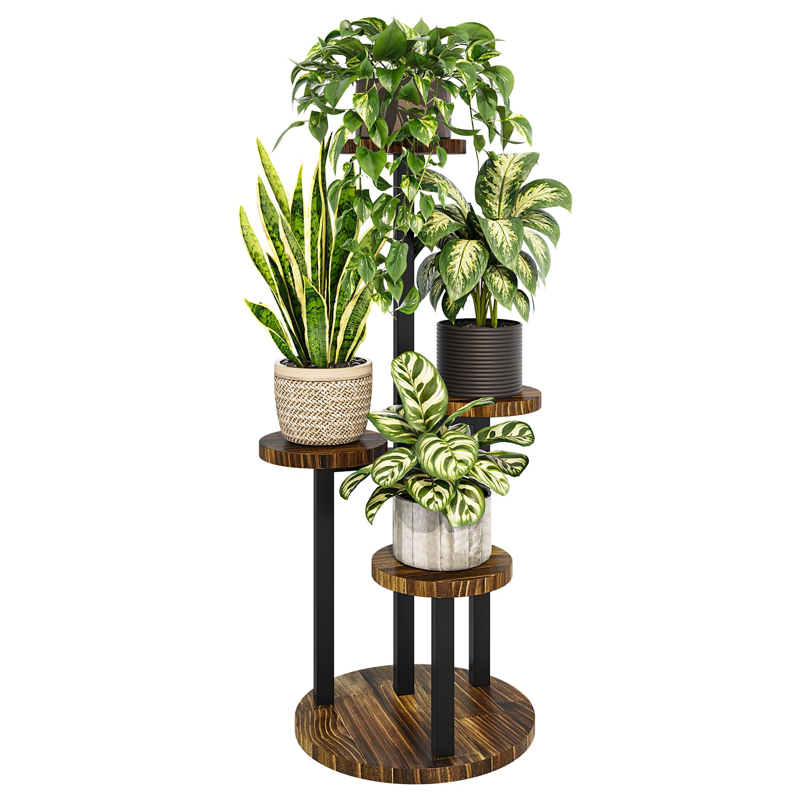 Bamworld 4 Tier Plant Stand Indoor, Tall Metal Wood Plant Shelf Outdoor,Small Flower Pot Holder Table Rack Garden Accessories for Corner Living Room Balcony Patio