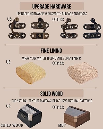 Miniatura 4 de Exper City Caja de reloj, caja de reloj para hombres y mujeres con tapa de vidrio grande, caja de almacenamiento de madera con 12 ranuras,