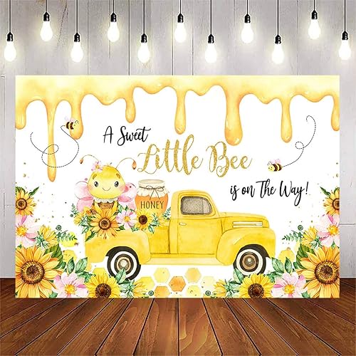 Avezano Fondo de baby shower con diseño de abeja dulce para niñas, diseño de abeja, baby shower, girasol, flor dulce como puede abeja, decoración de