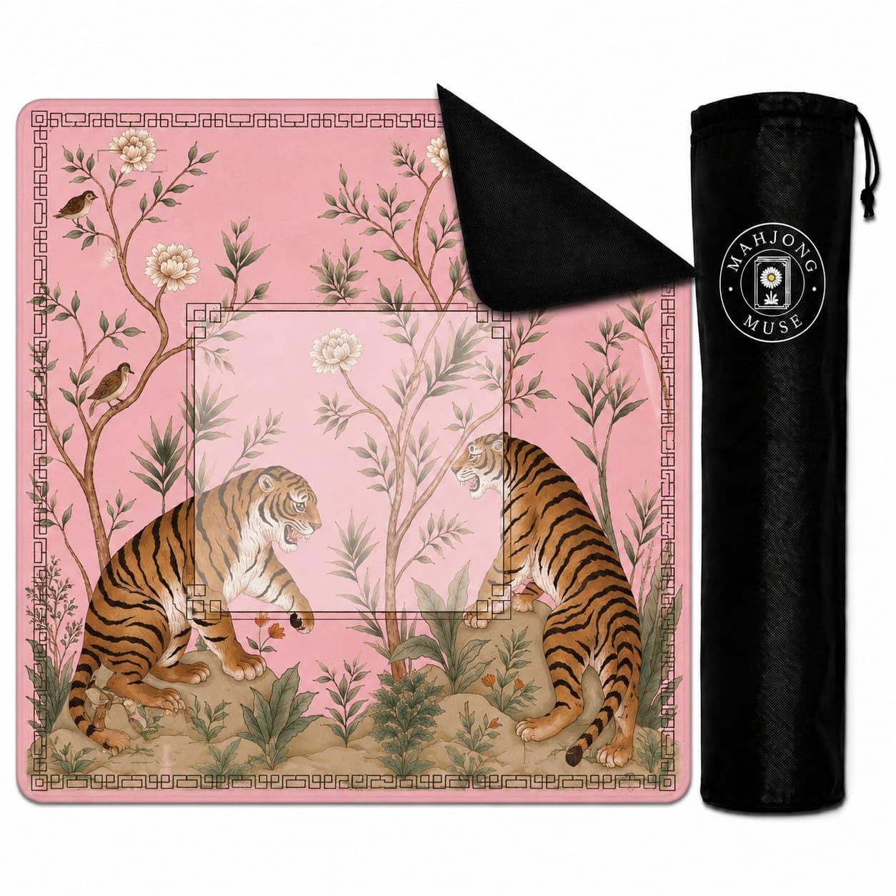 Mahjong Mat, Neoprene, 80x80 cm, with Non-Slip Rubber Backing, Portable Carry Bag, Multiple Designer Patterns (Pink Tiger MAT)-image-26