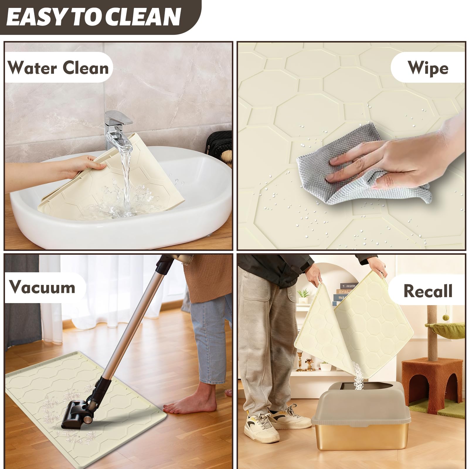 Tappetino per lettiera per gatti 86 x 56 cm, grande tappetino in silicone per trattenere la lettiera e controllarne la dispersione, impermeabile e facile da pulire