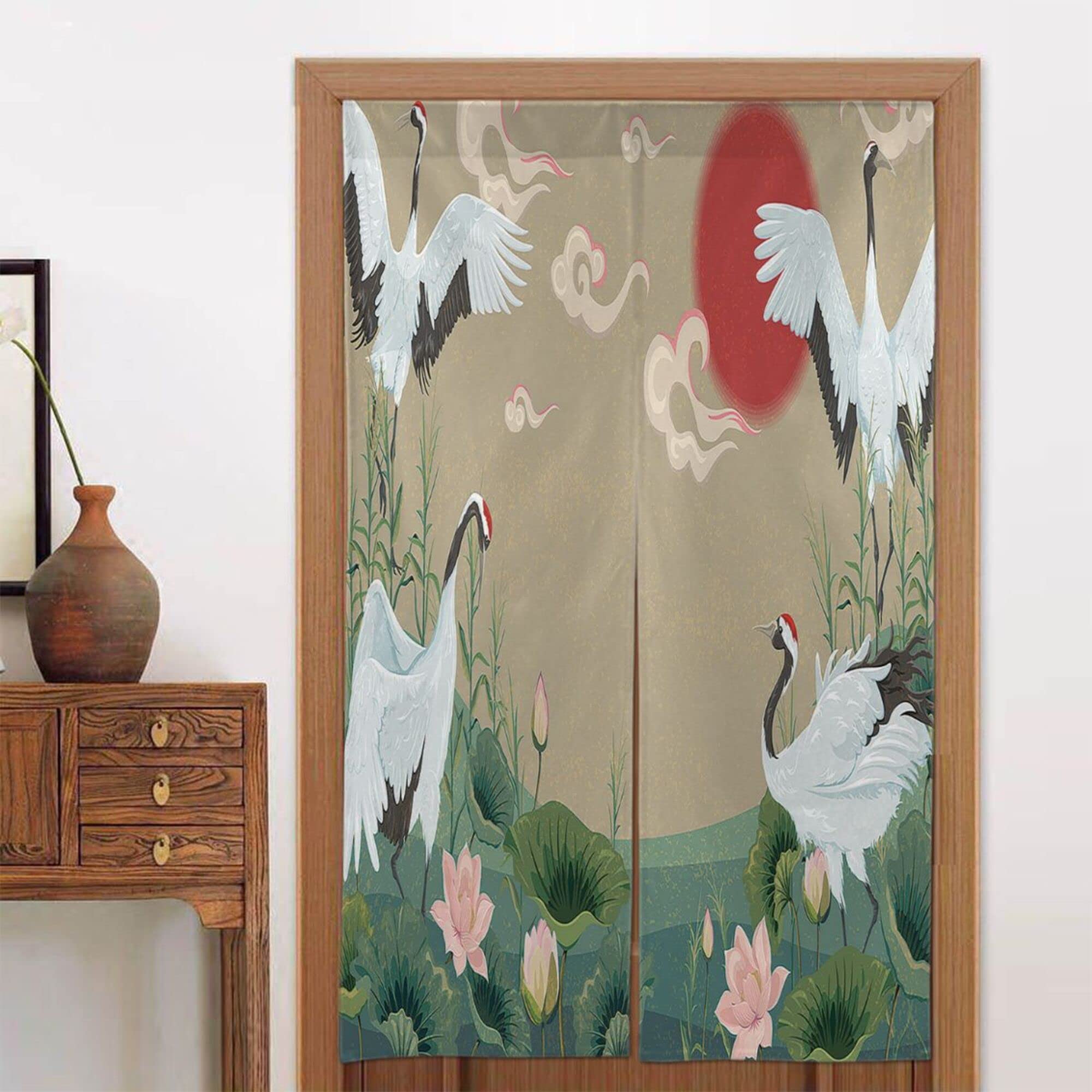 Cortina Japonesa Noren Para Puerta - Decoración Hogar, Cocina, Restaurante - Diseño Bosque Montañoso 75x150 Cm