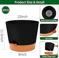 Vista 66 de GARDIFE 10/9/8 inch Plant pots, planters for Indoor Plants, self Watering Plant Pot, Flower pots, Black