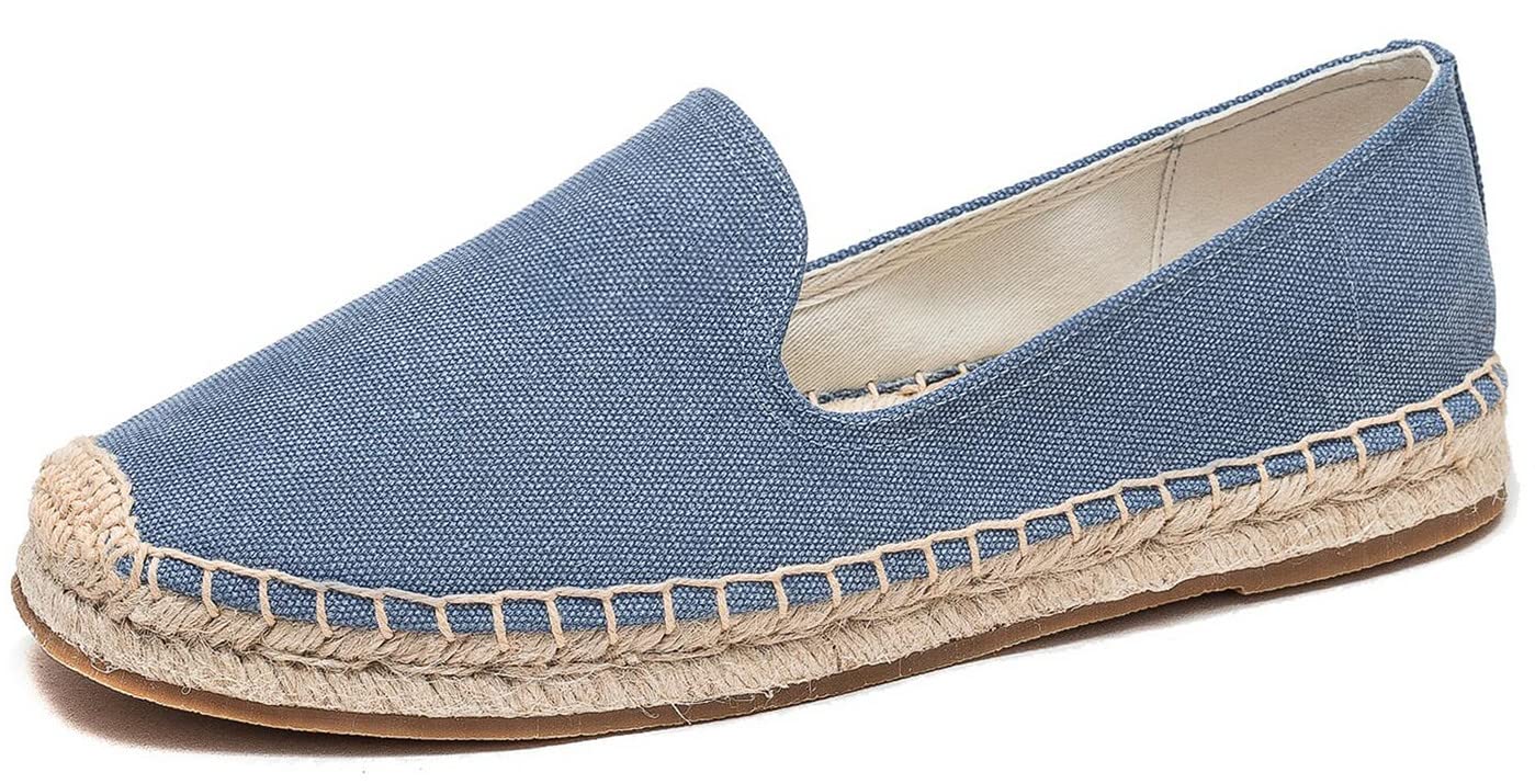 U-liteMen's Classic Suede Canvas Round Cap Toe Espadrilles Loafers Pure Color Slip On Comfortable Flats Shoes