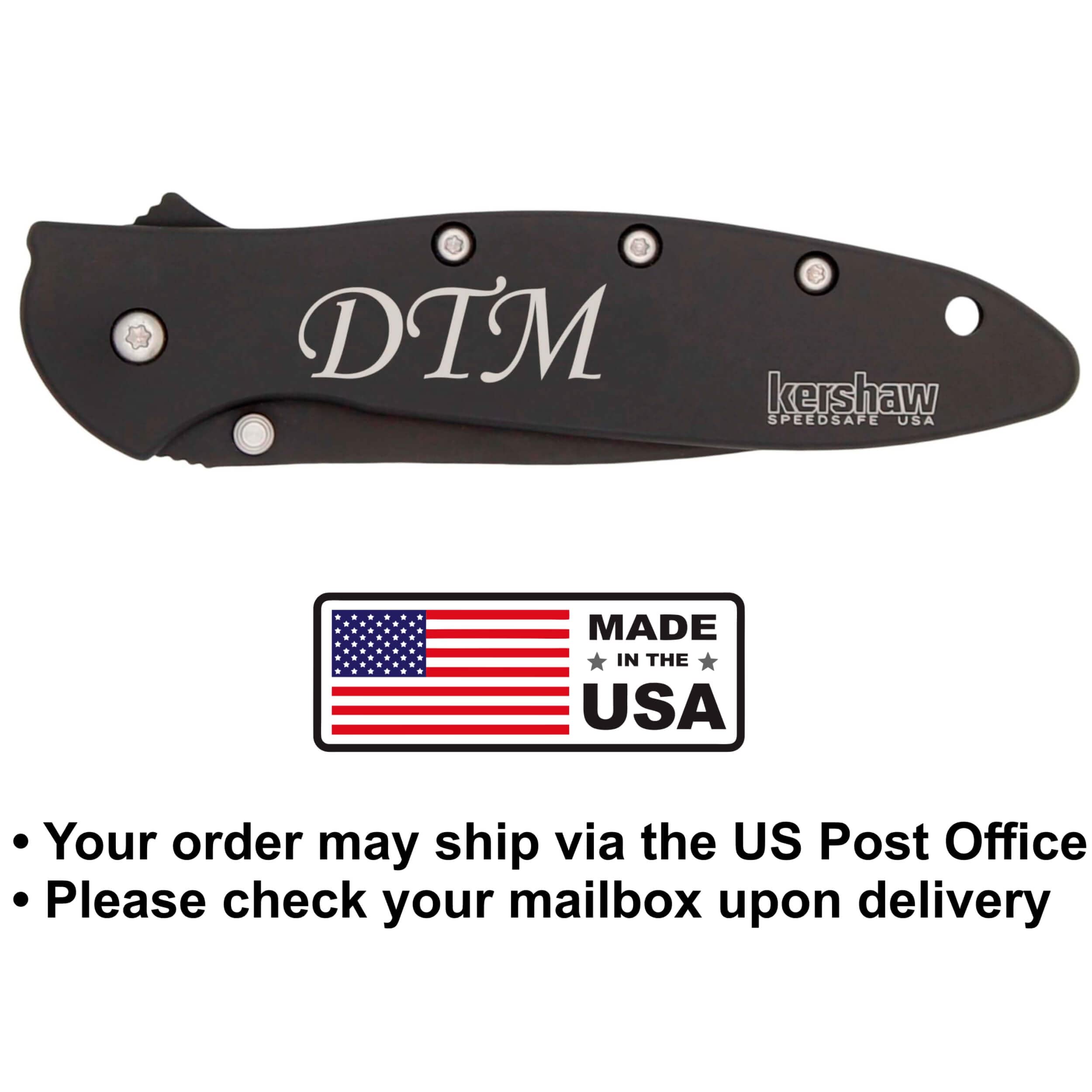 Palmetto Wood Shop Pocket Knife - Kershaw Leek 3-Inch Sandvik 14C28N Steel Blade with Cerakote Finish, 4-Inch Black Handle – Custom Engraved Gift for Men, Everyday Carry, Camping, Hunting, Fishing
