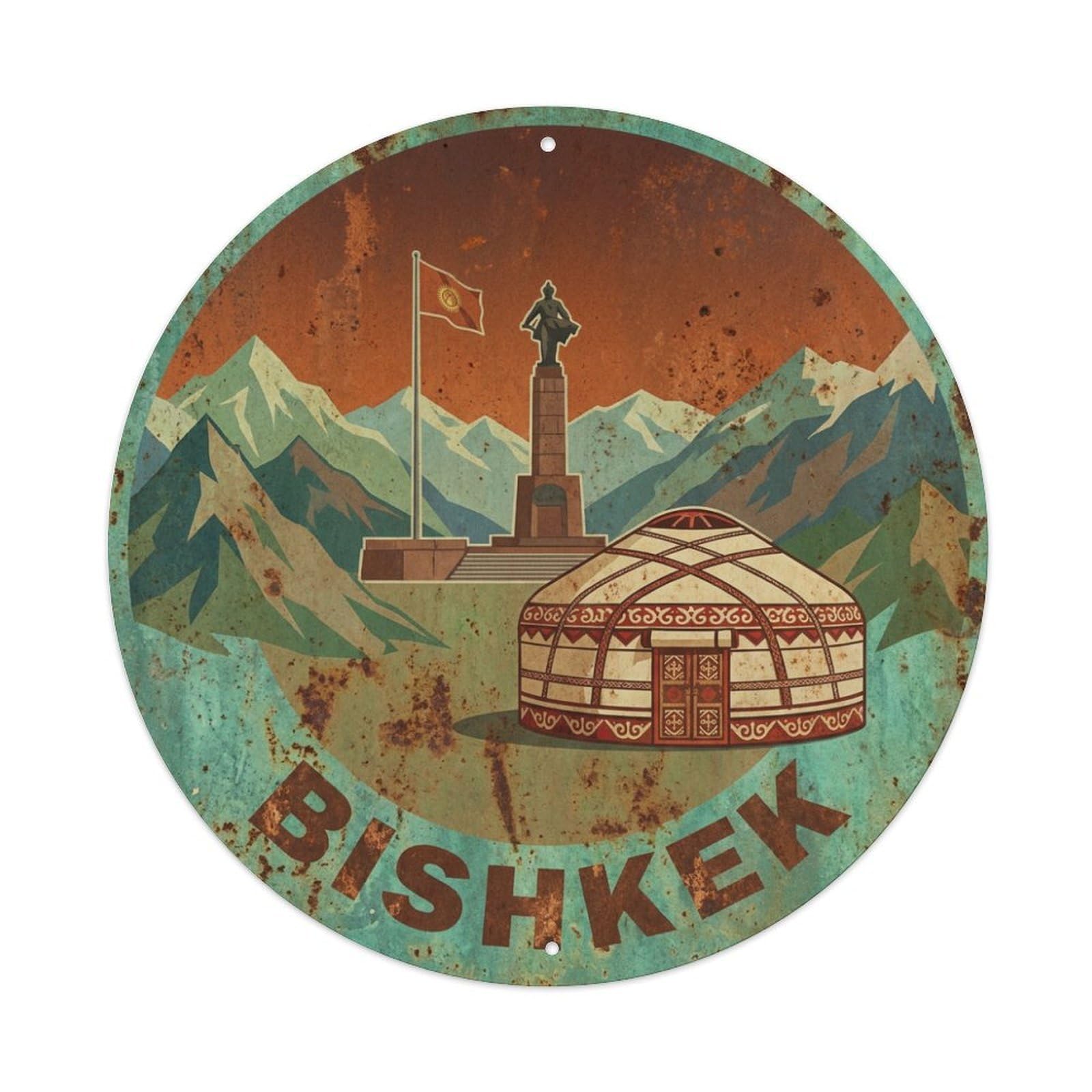 Vintage Travel Kyrgyzstan Bishkek Metal Tin Sign