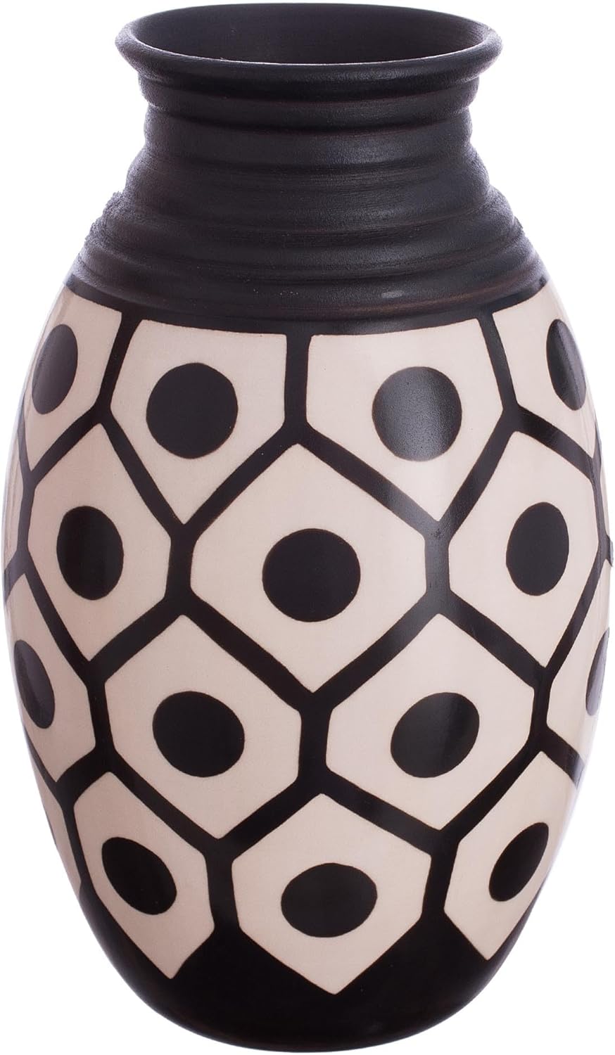 NOVICA Black and Ivory Ceramic Hand Crafted Vase, 'Chulucanas Geometry'