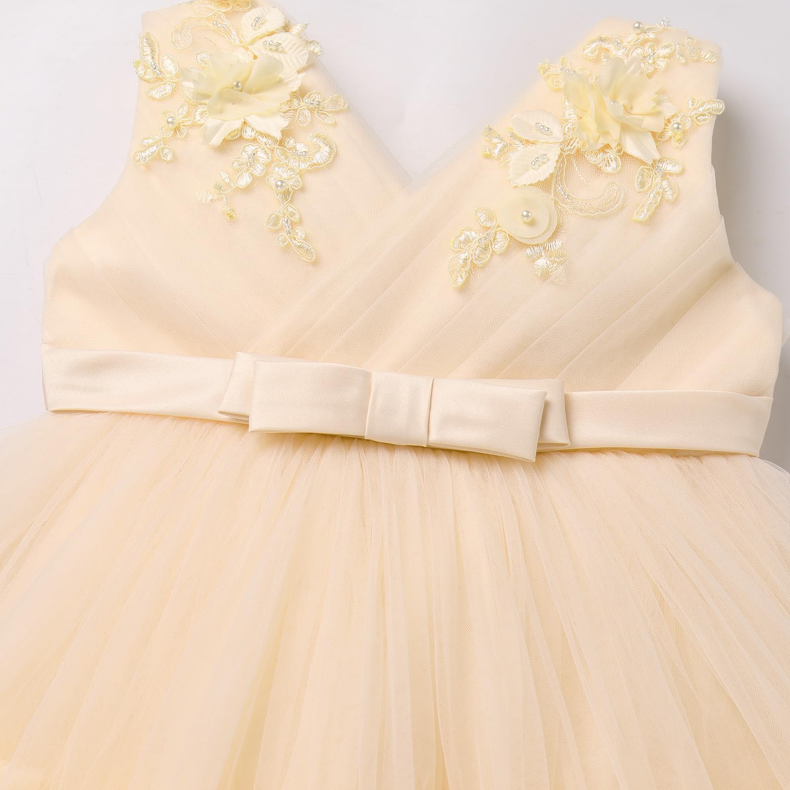 IBTOM CASTLE Blumenmädchenkleider für Hochzeit, ärmellos, V-Ausschnitt, plissiert, Prinzessin, Rüschen, Tüll, Tutu-Kleid, Geburtstagsparty-Kleid
