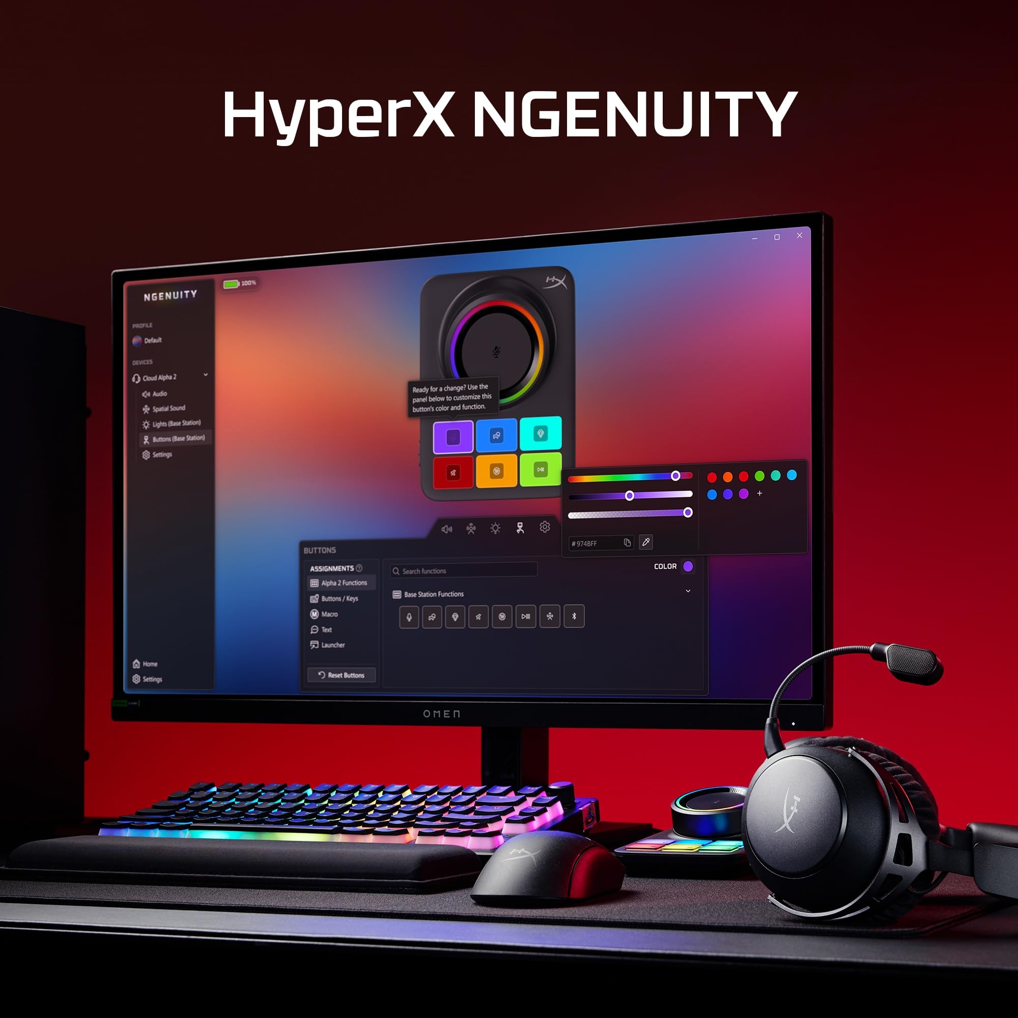 HyperX Cloud Alpha 2 Wireless, Casque Gaming sans Fil, 250h d’autonomie, Bluetooth, Station RGB, Haut-parleurs Double Chambre 53 mm, Micro détachable,Compatibilité PC PS5 PS4 Switch Mobile, Noir
