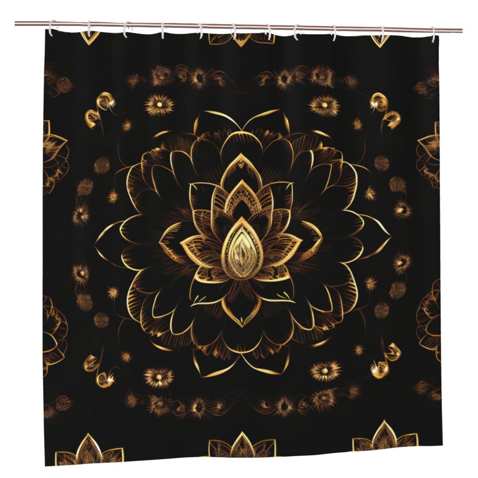 Rideau de douche fleurs de lotus doré anti-moisissure pour éviter l'eau sur le sol