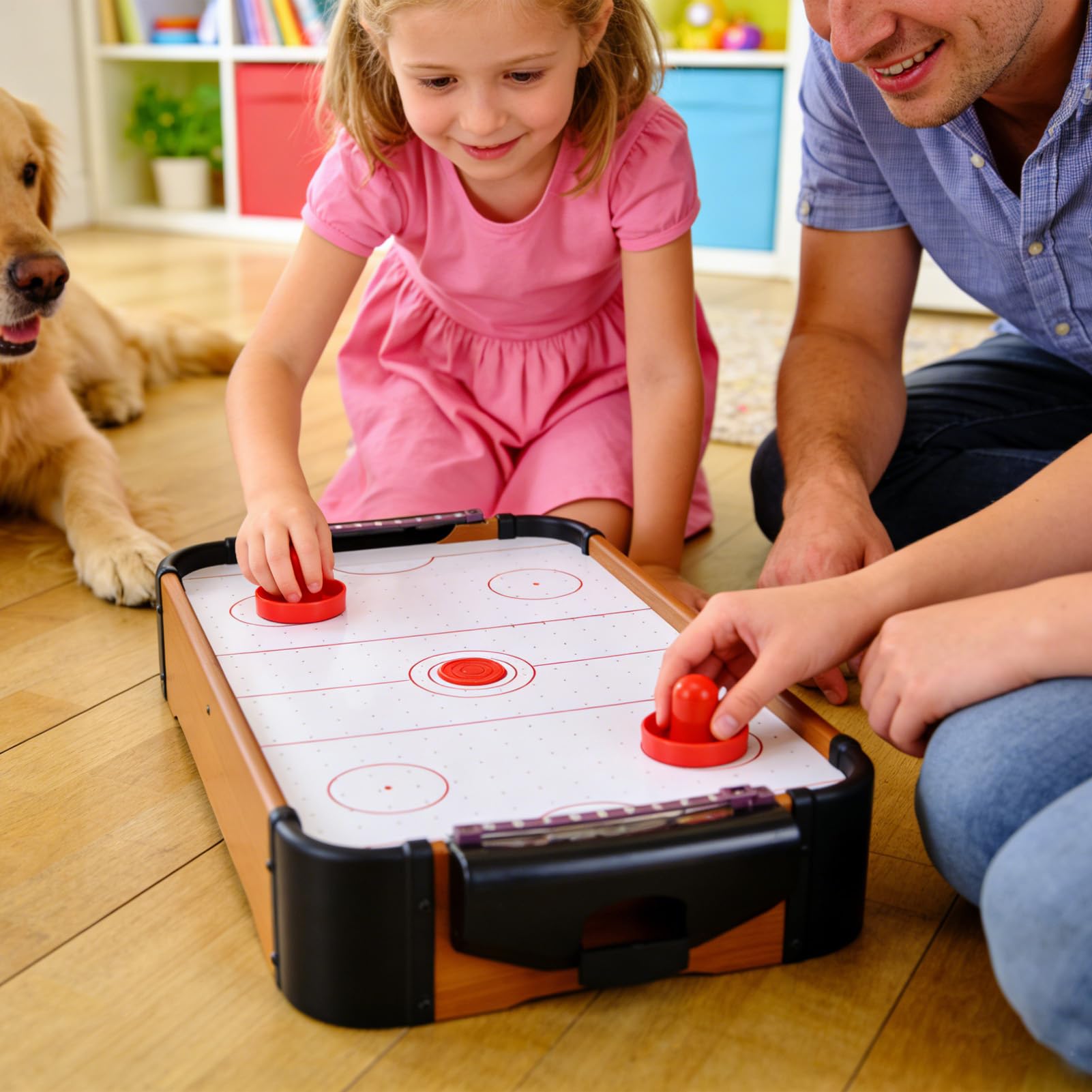 Table De Hockey sur Air Enfant Jouet Interactif en Bois pour Deux Joueurs,