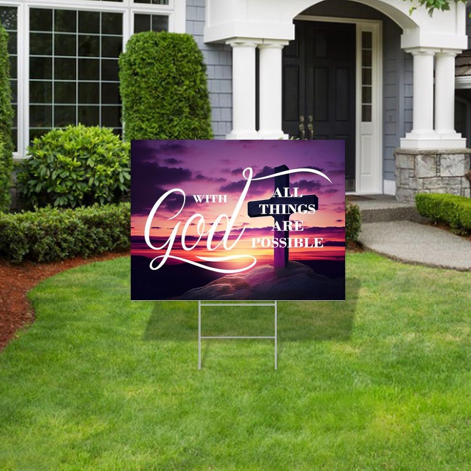 Yard Sign Christian Scripture Personalized Yard Signs with Stakes with God All Things Are Possible （3） Rust Christmas Housewarming Garden Religious Gifts Garden Lawn Signs Double Sided 18x24