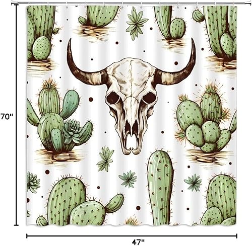 Miniatura 9 de Cortina de ducha de calavera de vaca occidental, cactus tropical, plantas verdes, toro, suculentas, abstractas, tribal, exótica, decoración de baño,