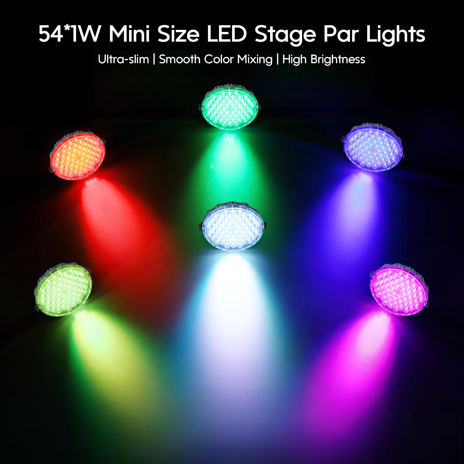 BETOPPER LPC018 Luce PAR LED RGB DJ, 54×1W Faro PAR Slim con DMX512, telecomando e sound attivo, illuminazione palco e uplighting per feste, matrimoni, chiesa, discoteca (4)