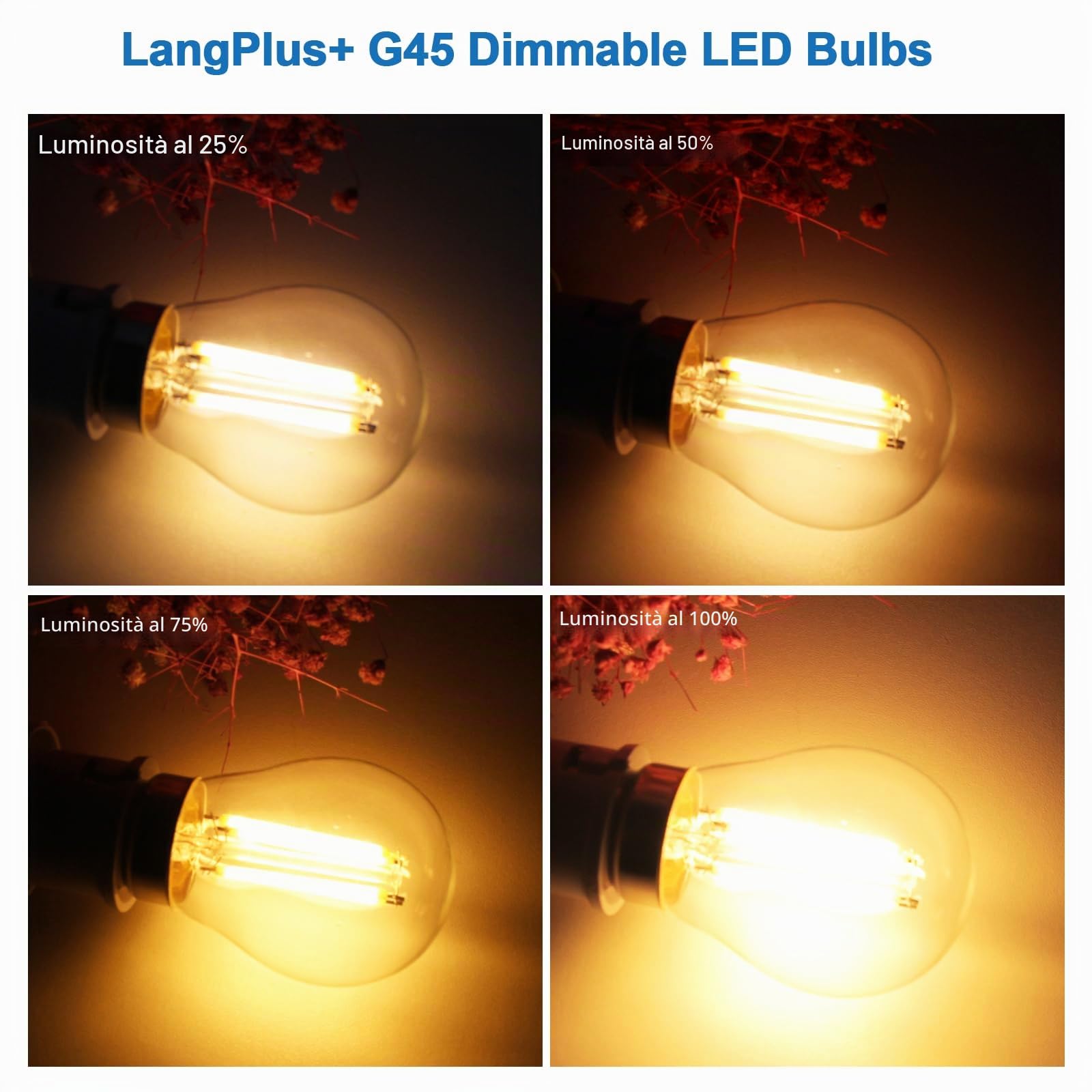 Lampadina LED E27, Lampadine Globo G45, 6W, Confezione da 10 | Equivalente 60W, Mini Lampade Dimmerabili Globo E27, Bianco Caldo 2700K, Lampadina Filamento LED per Lampadari