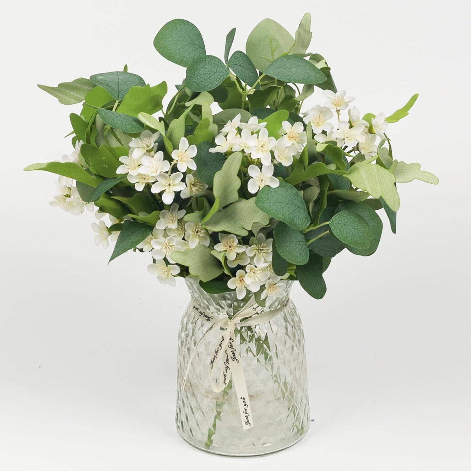 4 PCS 16" Artificial Plants Flowers Indoor Eucalyptus Greenery Stems White Cherry Blossom Branches for Vase Faux Spring Home Decor Centerpiece Decoration