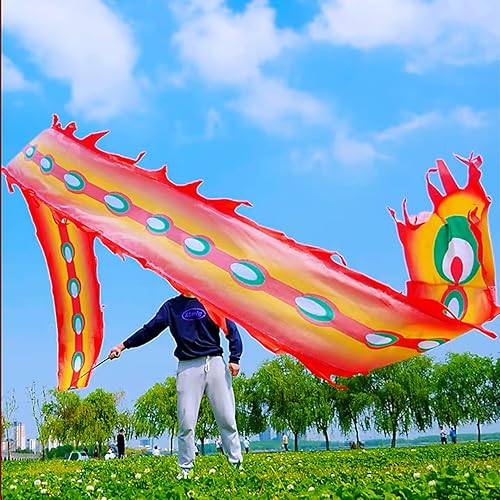 Miniatura 10 de Juego de serpentina cuadrada para ejercicio al aire libre, juego de serpentinas de dragón 3D con cinta de dragón (19.6 pies, dragón arcoíris)