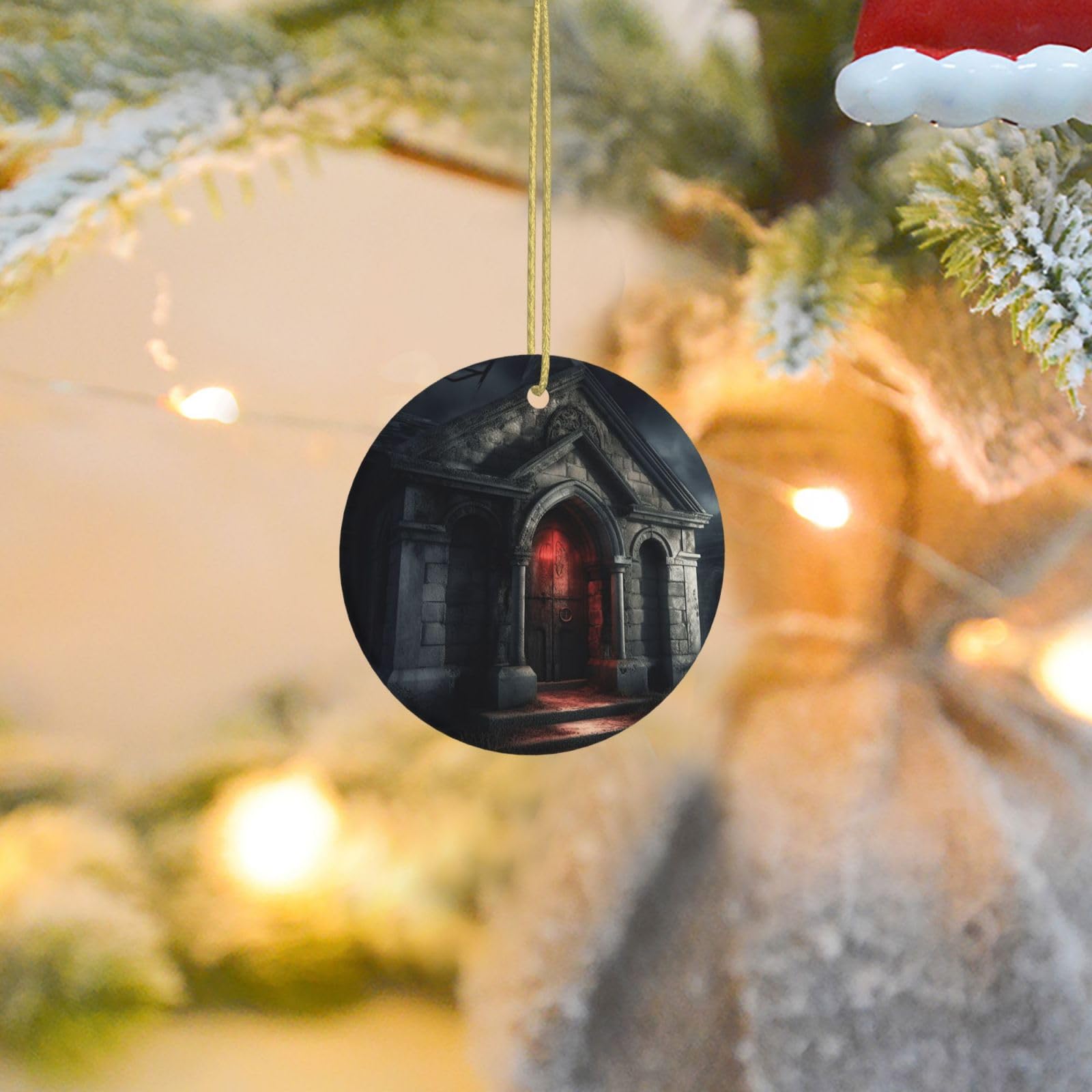 Christmas Tree Ornaments Ceramics Christmas Round Decorations Old Crypt Ceramics Ornaments Circle Pentagram Xmas Tree Hanging Pendant for Christmas Tree Party Holiday Home Decor