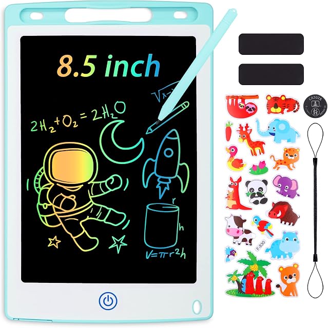 Sofore LCD Writing Tablet for Kids, 8.5 inch Colorful Screen Kids Drawing Board Doodle Pads Kid's Toys Birthday Present for 3 4 5 6 7 Girls Boys Learning Toys, Free Animal Cartoon Stickers (Blue)
