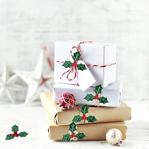 Miniatura 3 de 100 piezas de bayas de acebo artificiales con hojas verdes de Navidad, ramas de baya de acebo, accesorios de decoración para bricolaje, adorno