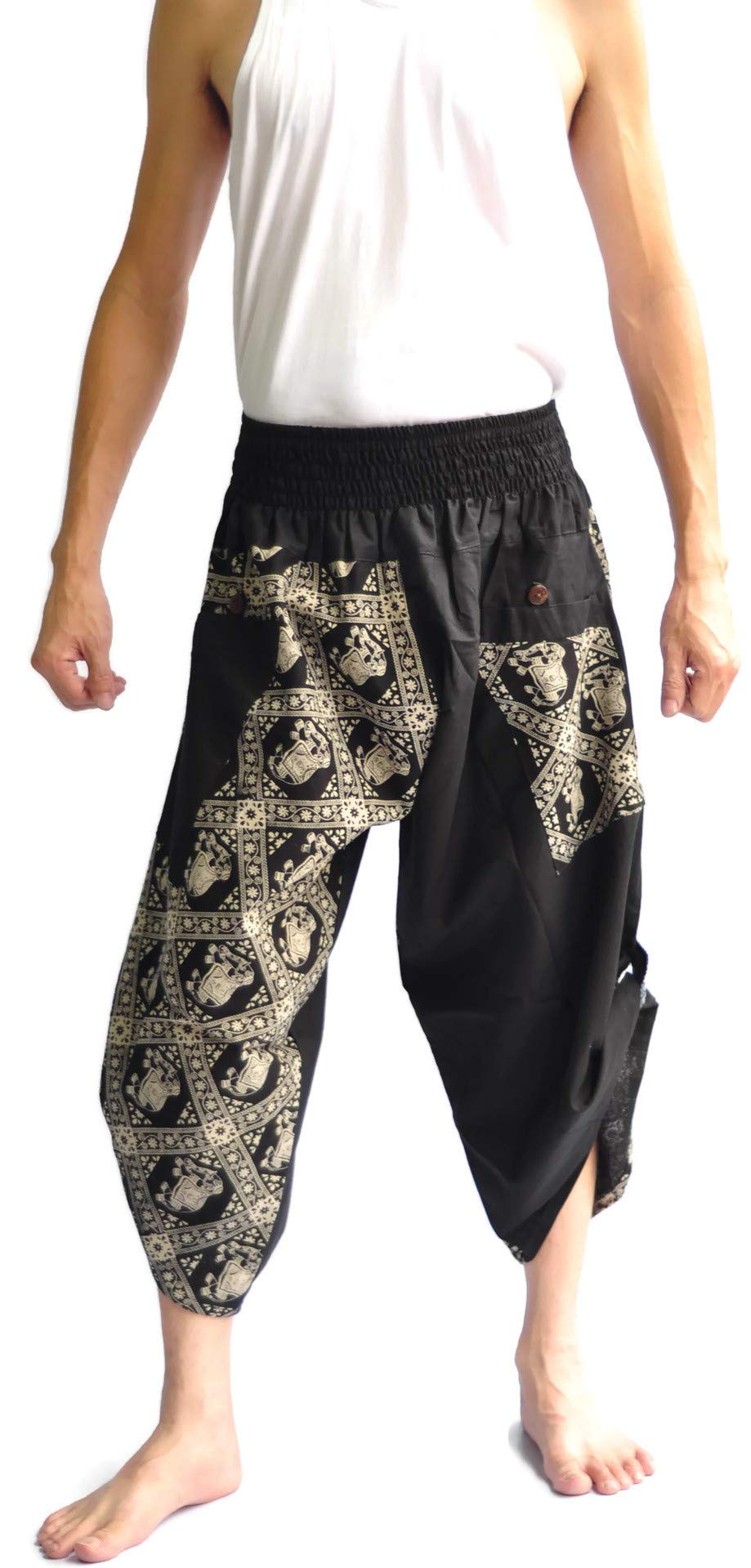 THS Mens Baggy Yoga Hippie Boho Aladdin Alibaba Harem Pants One Size Handmade Elephant Pant Black