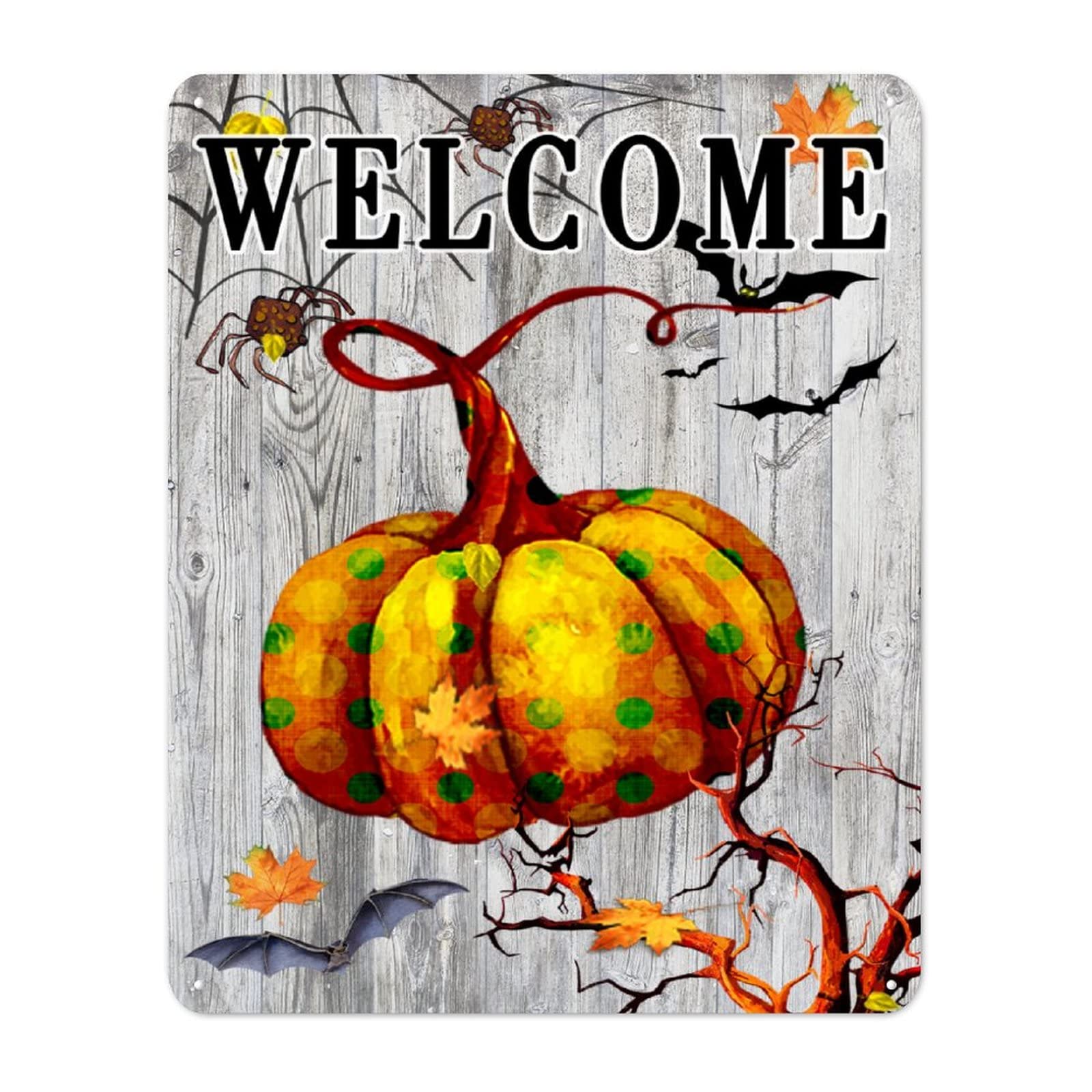 Plaque en métal Welcome Halloween déco citrouille pour chambre salon et bureau rétro
