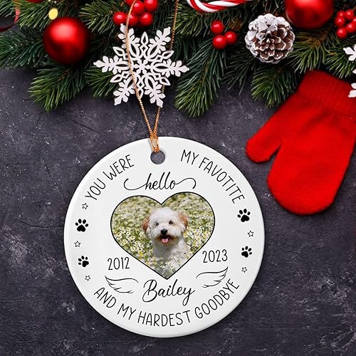 Miniatura 4 de You were My Favorite Hello and My Hardest Goodbye, adorno de cerámica personalizado con foto de mascota y nombre, regalos conmemorativos para dueños
