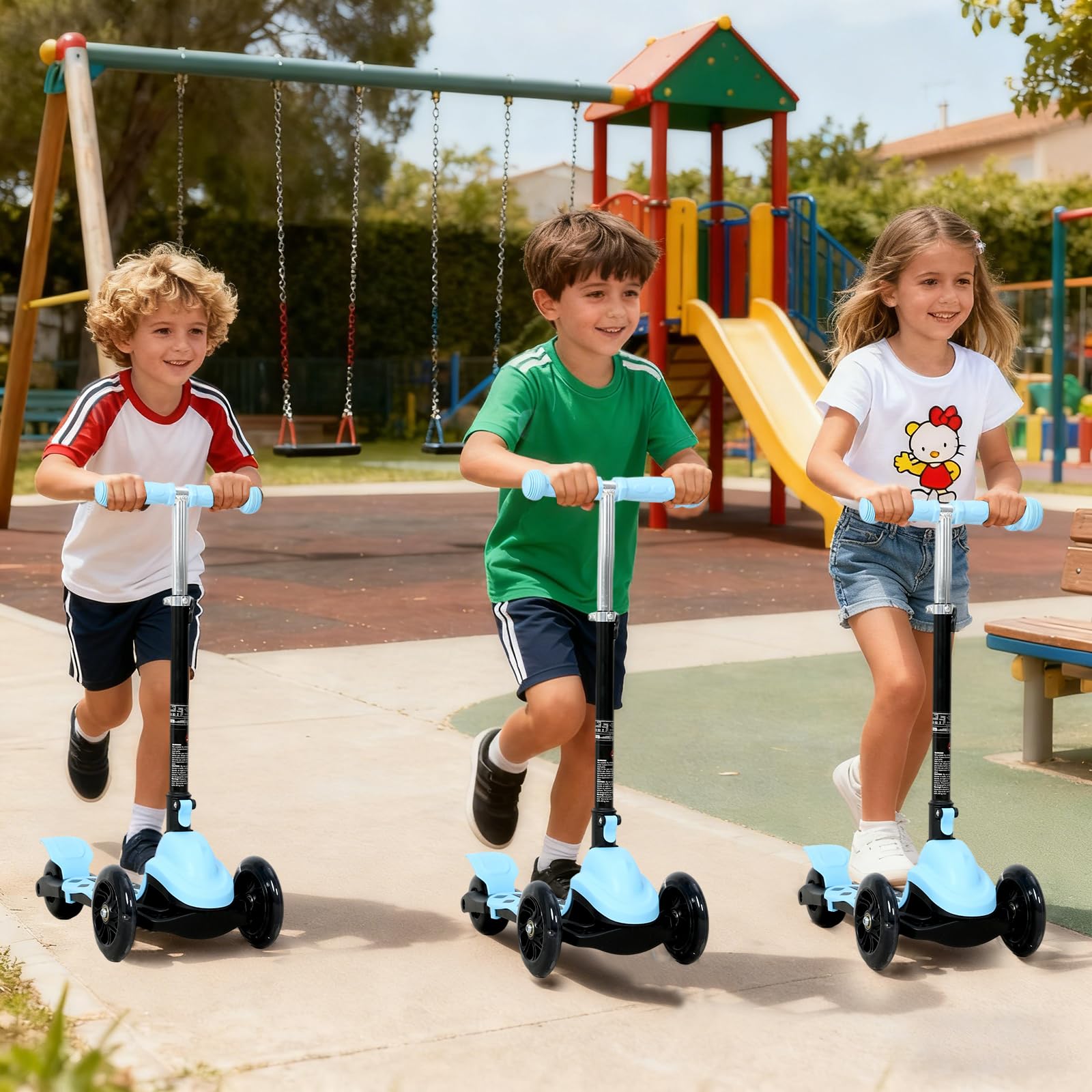Trottinette Enfant Pliable Classique 3 Roues Antidérapant, Trotinette Enfant 2-5 Ans Guidon Réglable en Hauteur 3 Niveaux(57-72CM), Trottinette Adolescent Roue Lumineuse LED, Enfant 80~120 CM