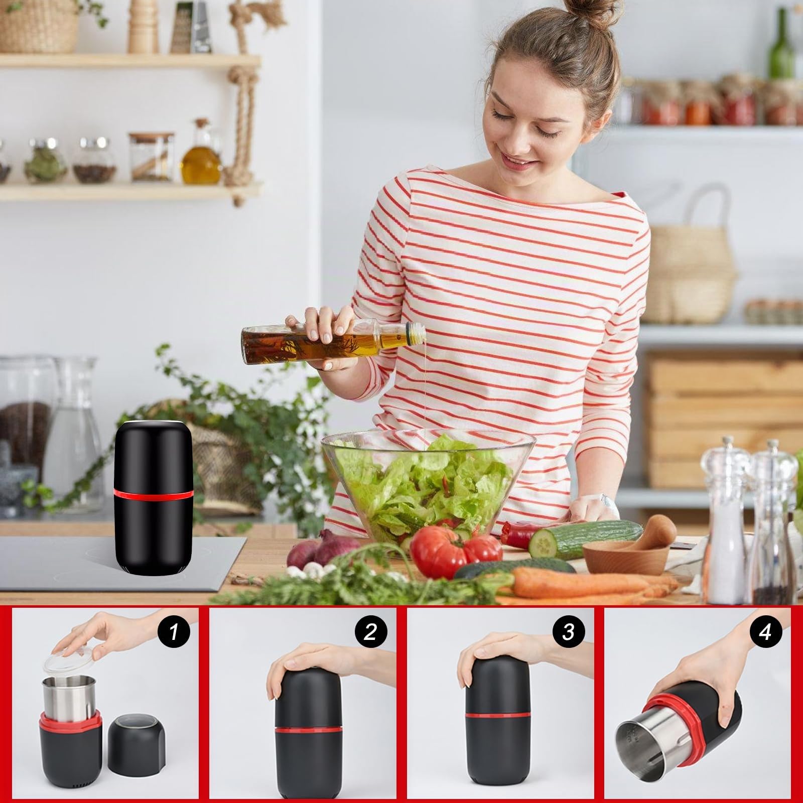 Moulin à Café Électrique - Broyeur de Pilules et d'Épices - Pour les Grains de Café, Noix et Épices - Noir