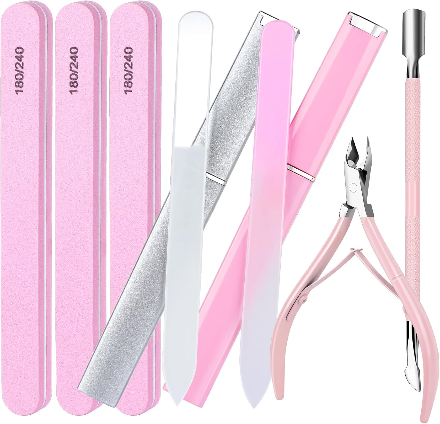 FANDAMEI Nail Kit, Nail Tools with Cuticle Trimmer, Glass Nail File, Nail Files for Natural Nails, Cuticle Nippers, Cuticle Pusher, Nail Care Kit, Manicure Kit for Women