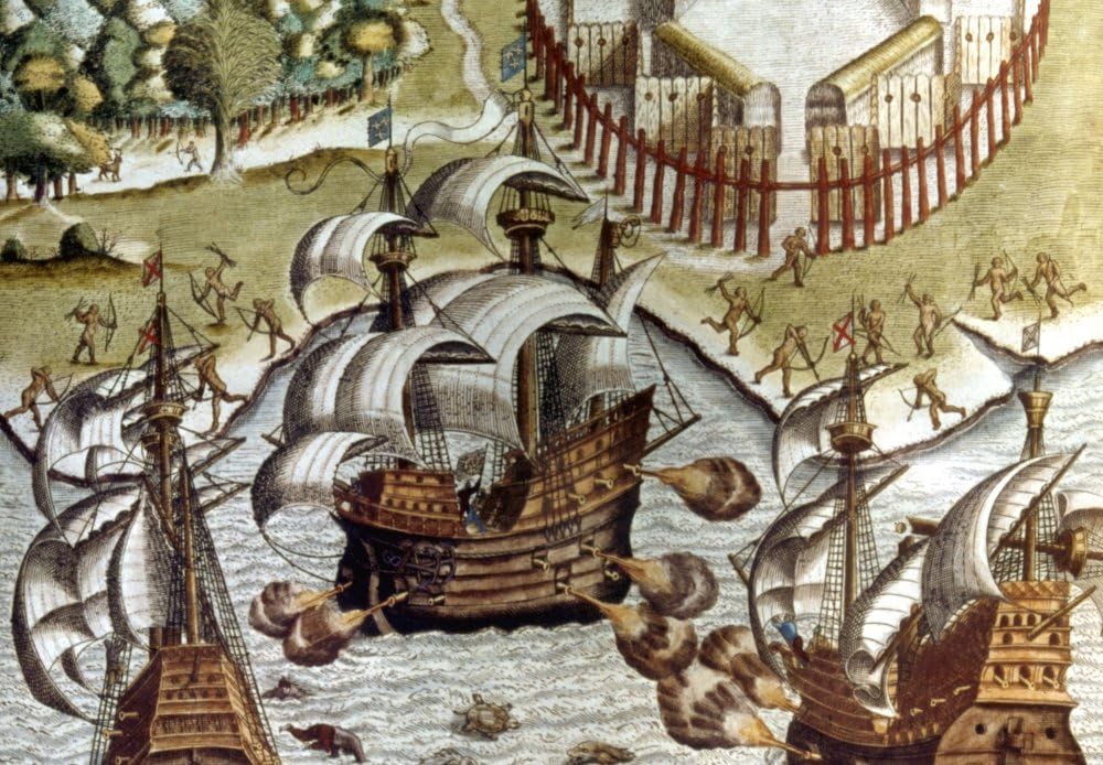 Amazon Com Naval Combat 1548 Nnaval Combat Between French And Portuguese Ships Off Brazil In 1548 Line Engraving By Theodore De Bry 1592 Poster Print By 18 X 24 Posters Prints