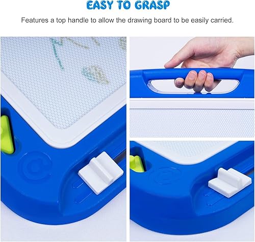 Miniatura 32 de SGILE - Pizarra magnética borrable para dibujo con bolígrafo magnético, colorido bloc de dibujo con tres sellos, juguete educativo para niños Azul