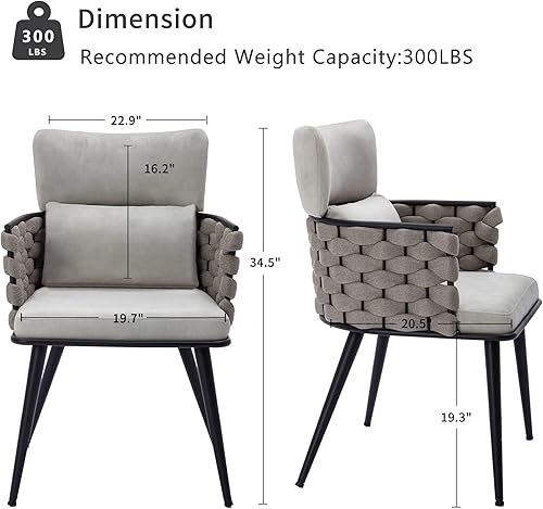 Miniatura 2 de BFZ Juego de 2 sillas de comedor modernas de mediados de siglo, sillas de cocina tejidas a mano, sillas de comedor tapizadas de terciopelo con patas