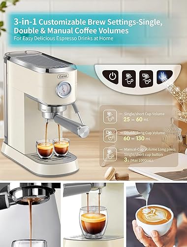 Miniatura 2 de Gevi Máquina de café expreso profesional compacta de 20 barras con espumador de lechevarita de vapor para expreso, café con leche y capuchino, acero