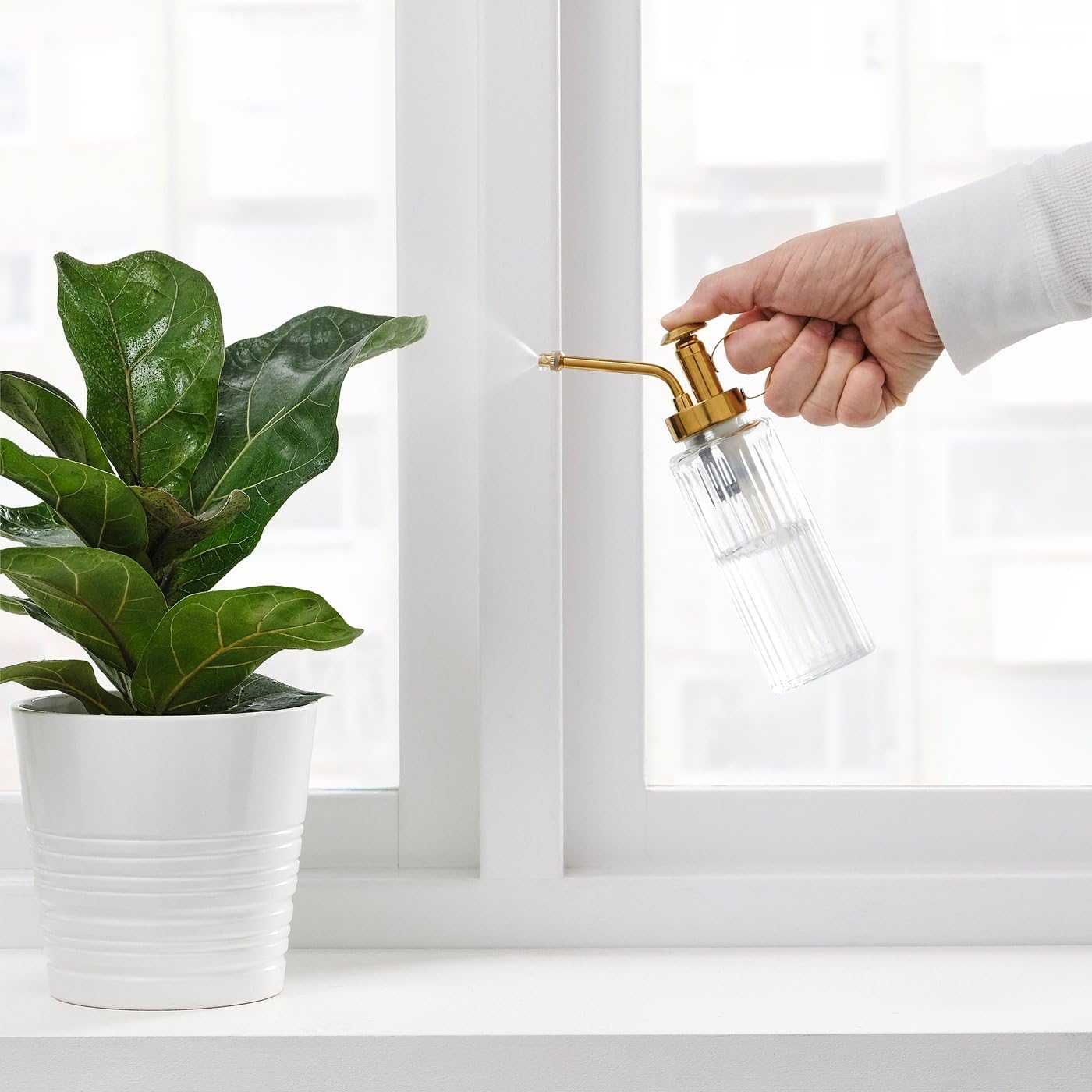 Set of 2 Glass Plant Misters with Gold Pump, Decorative Indoor Plant Spray Bottle for Houseplants, 5 oz Capacity, 7.75 Inches Height