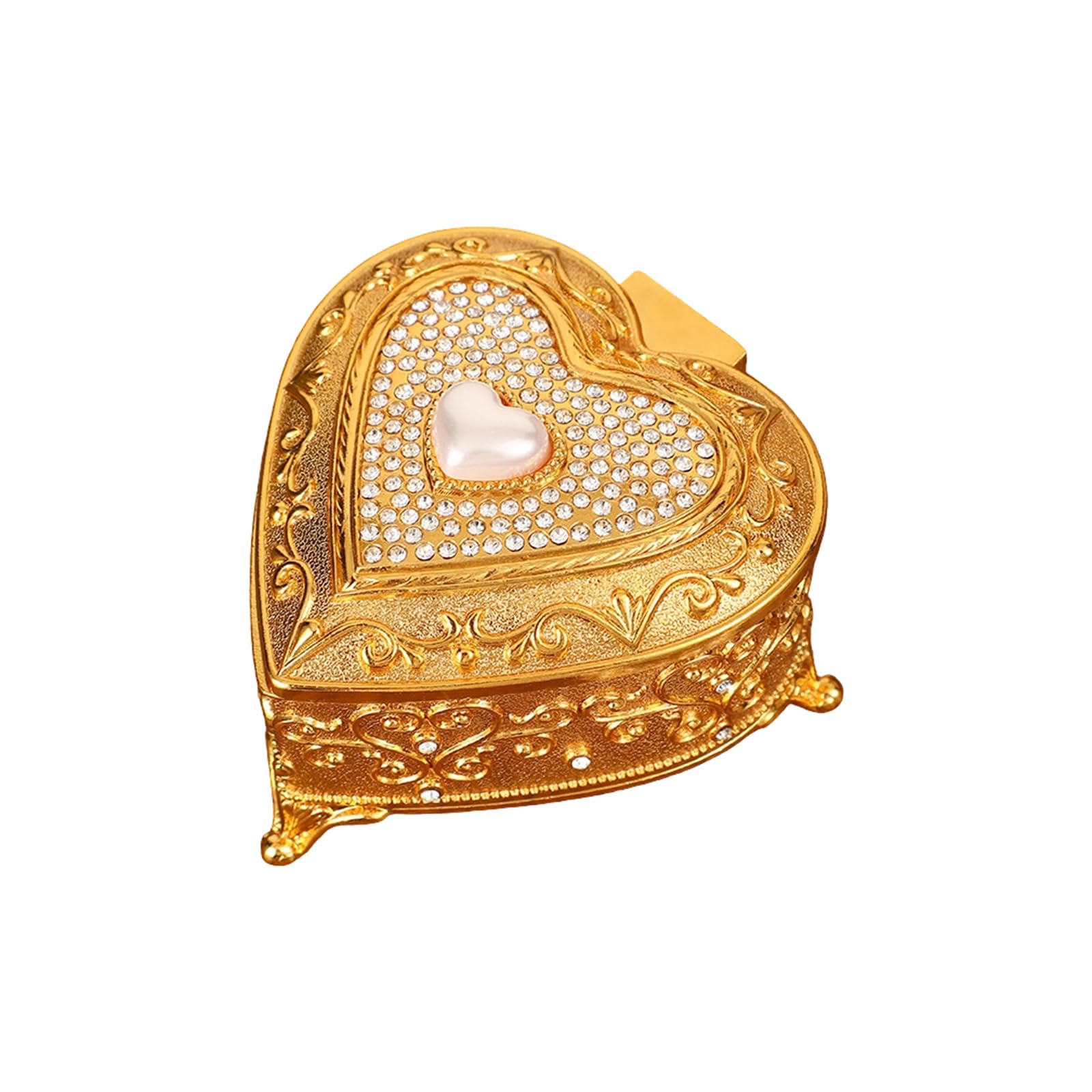 Crystal Lid Jewelry Box, Heart-Shaped Zinc Alloy Trinket Box for Earring and Pendant Vanity Storage At Home Display Heart Shaped Jewelry Trinket Small Earring Pendant Storage Vanity Dresser Tabletop