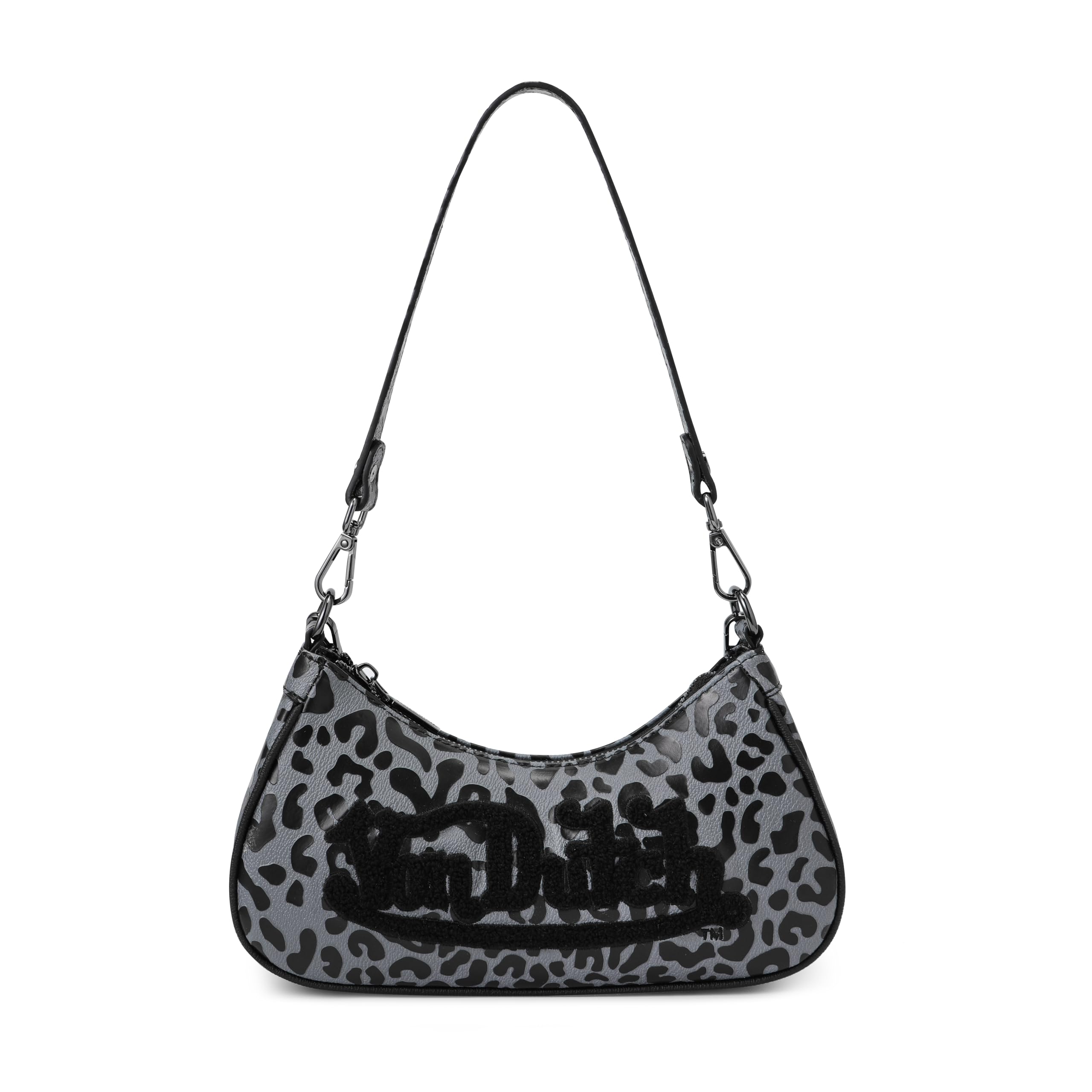 Von Dutch Small Shoulder Bag for Women, Vegan Leather Y2K Purse with Chain Strap & Zip Closure (Cheetah, Grey)
