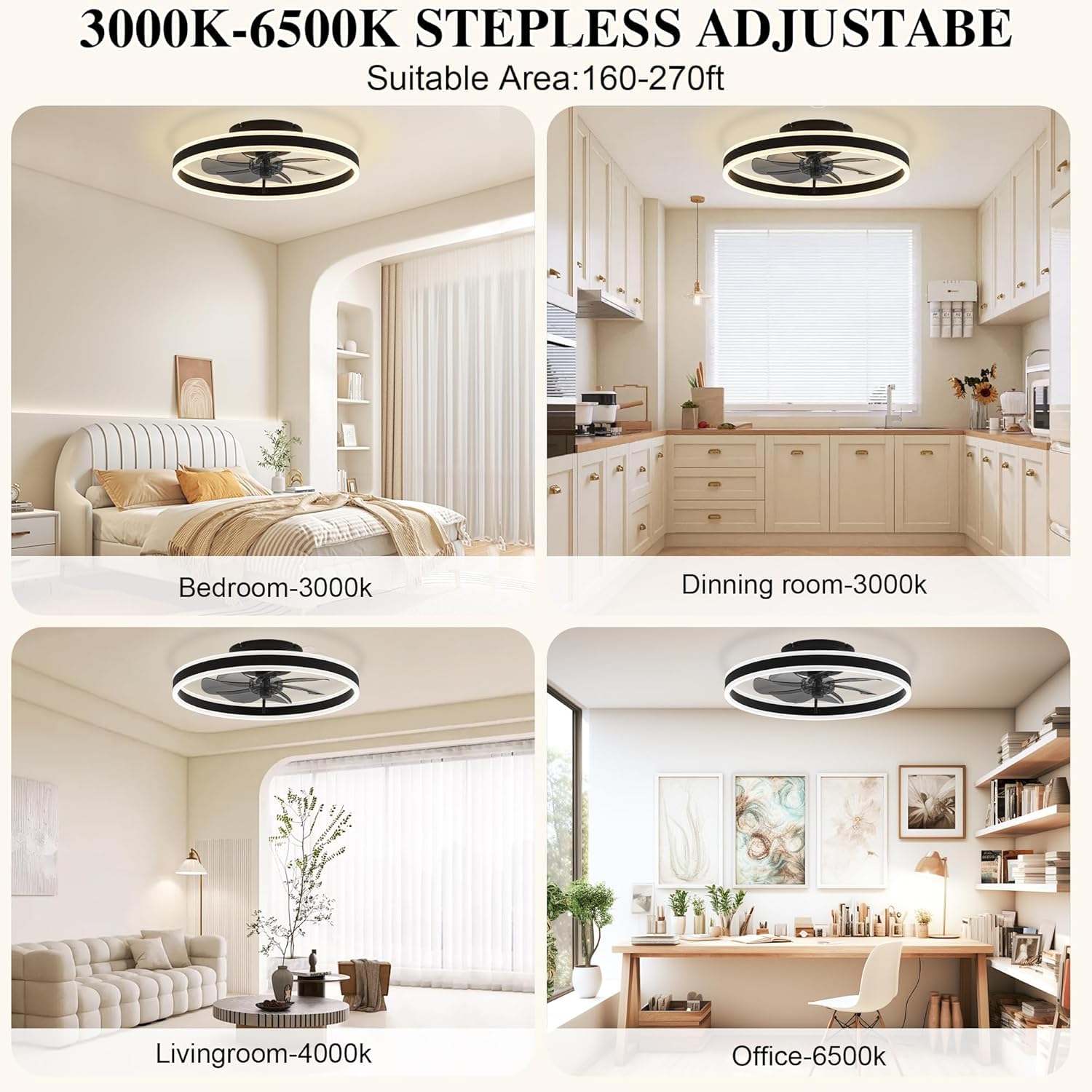 50cm Deckenventilator mit Beleuchtung und Fernbedienung Leise, Dimmbar Deckenlampe mit Ventilator, Modern Deckenleuchte Ventilator mit Licht für Schlafzimmer Wohnzimmer, Umkehrbaren DC Motor
