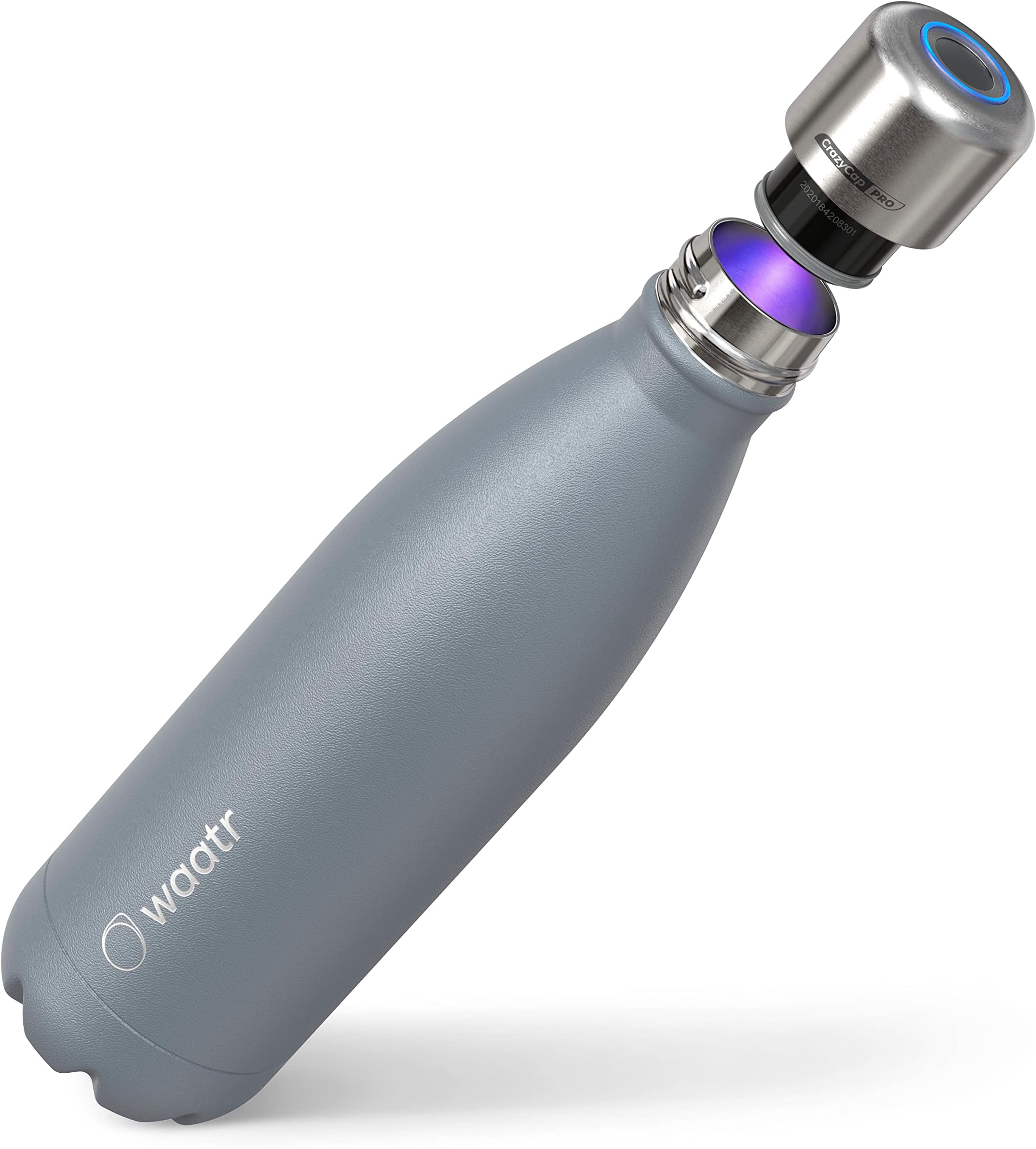 CrazyCap 2.0 UV Water Purifier & Self Cleaning Stainless Steel Insulated Water Bottle - Turns Any Water Source Into Clean Drinkable Water - Perfect for Hiking, Camping, Travel and Survival