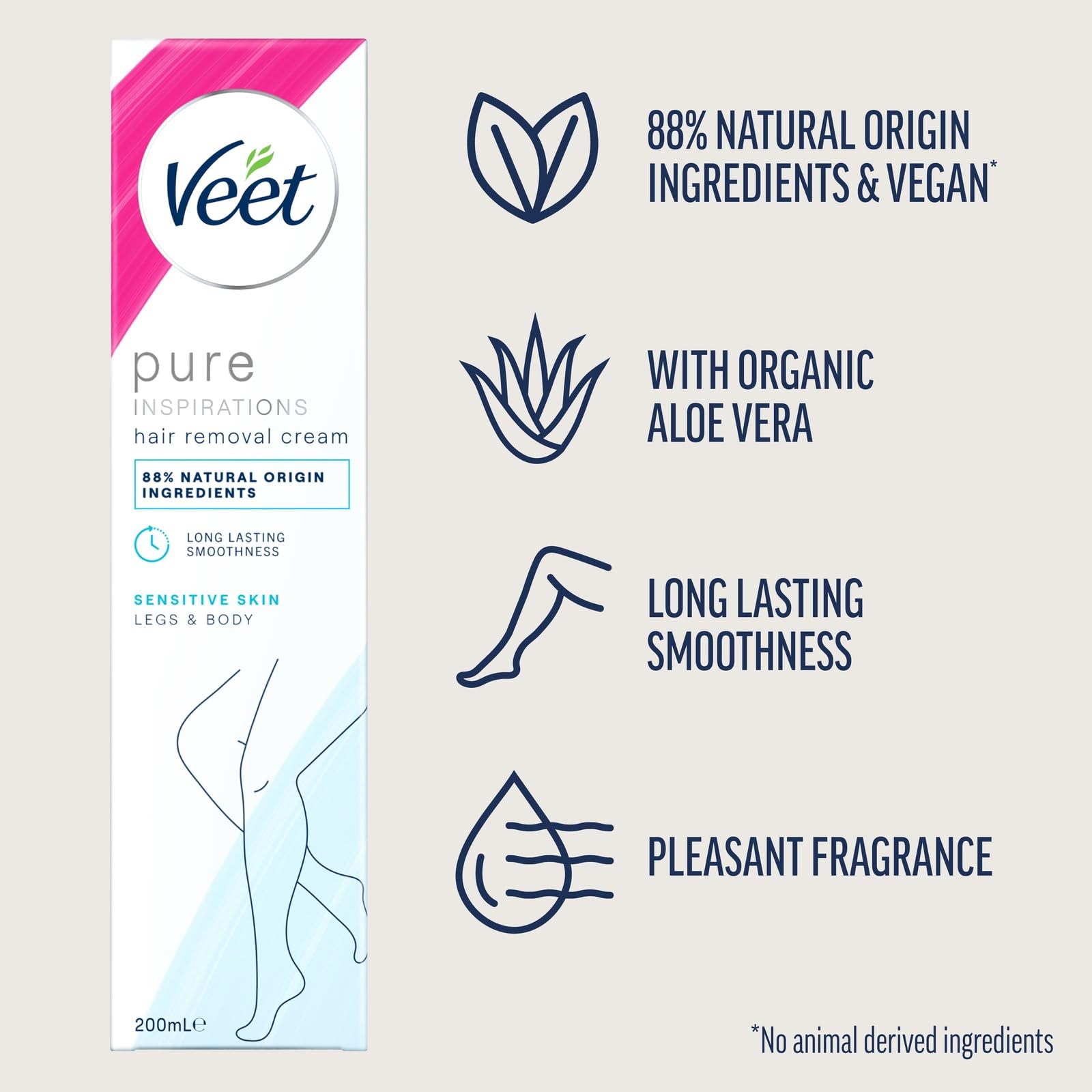 Veet Pure Sensitive Hair Removal Cream 200 ml - Leg Depilatory for Smooth, Exfoliated, and Hydrated Results with Shea Butter — view 2