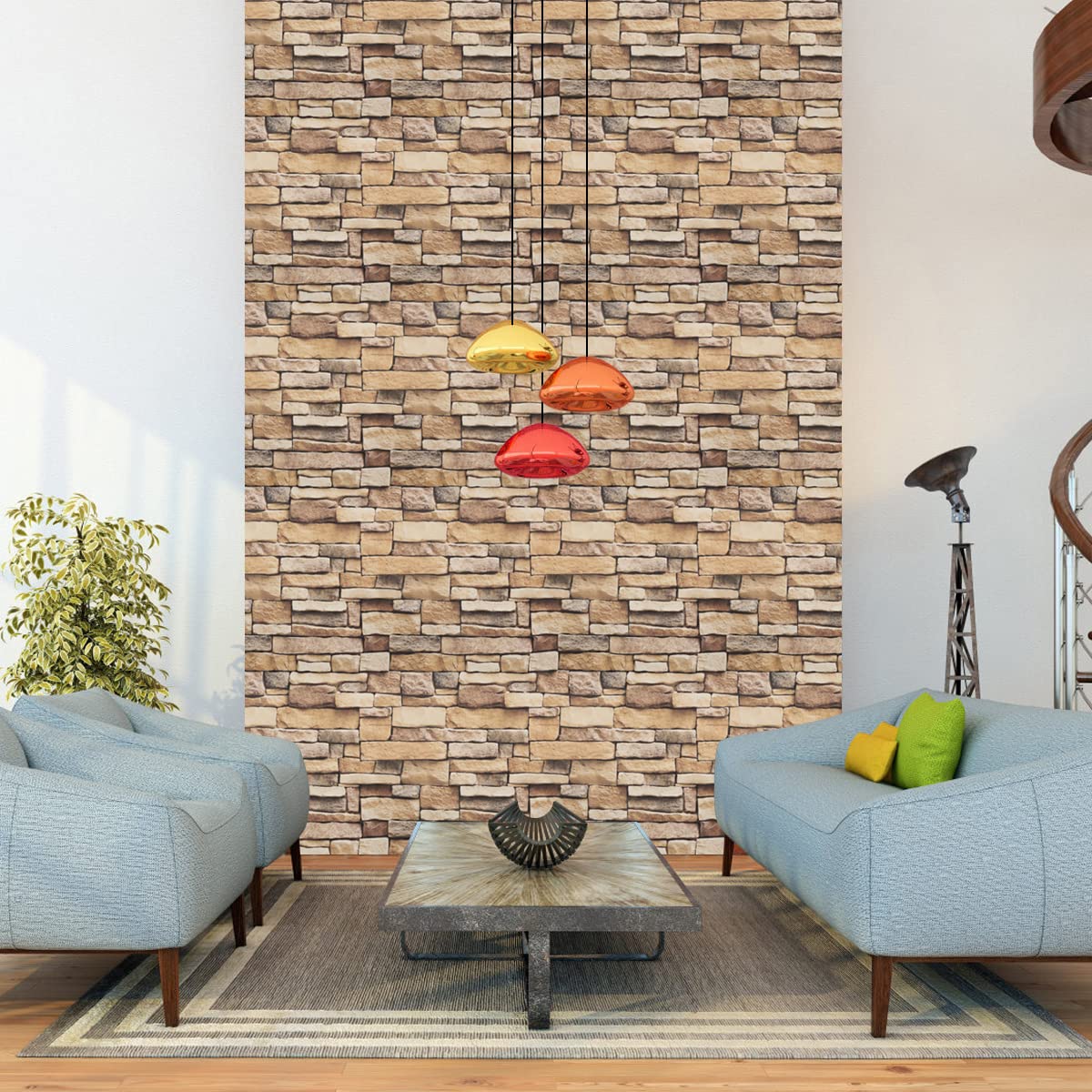 Arthome 44cmx10m vinilo adhesivo muebles Ladrillo Piedra Marrón, Papel Pintado Autoadhesivo Adhesivo Contacto Papel decorativo para Revestimiento, Paredes, Chimeneas, Cocina, Pegatina Impermeable