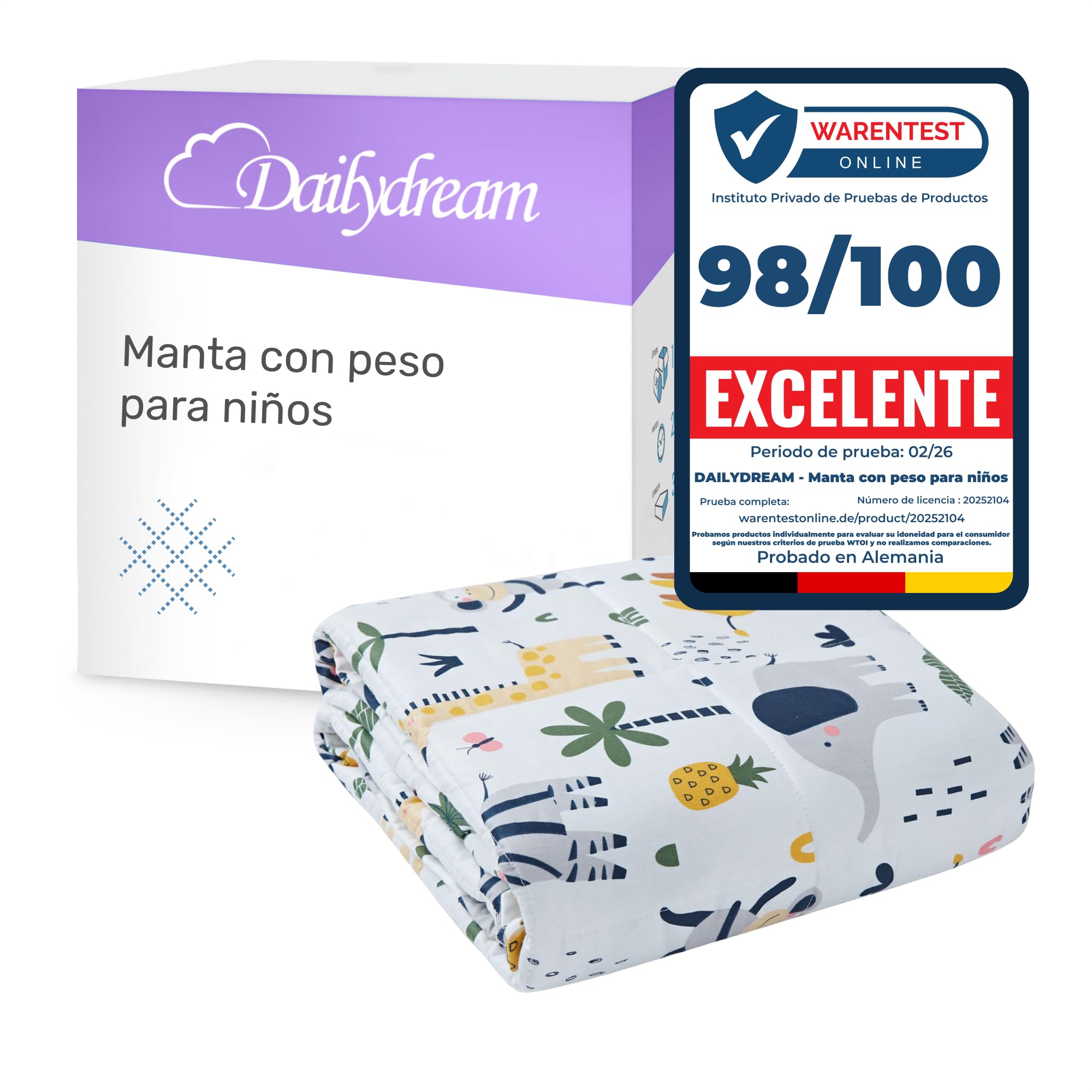 Dailydream Safari Kids Weighted Blanket 100% Cotton 2.3kg 90x120cm | Kids weighted blanket with breathable cotton outer layer, glass bead filling, and double-stitched chambers.