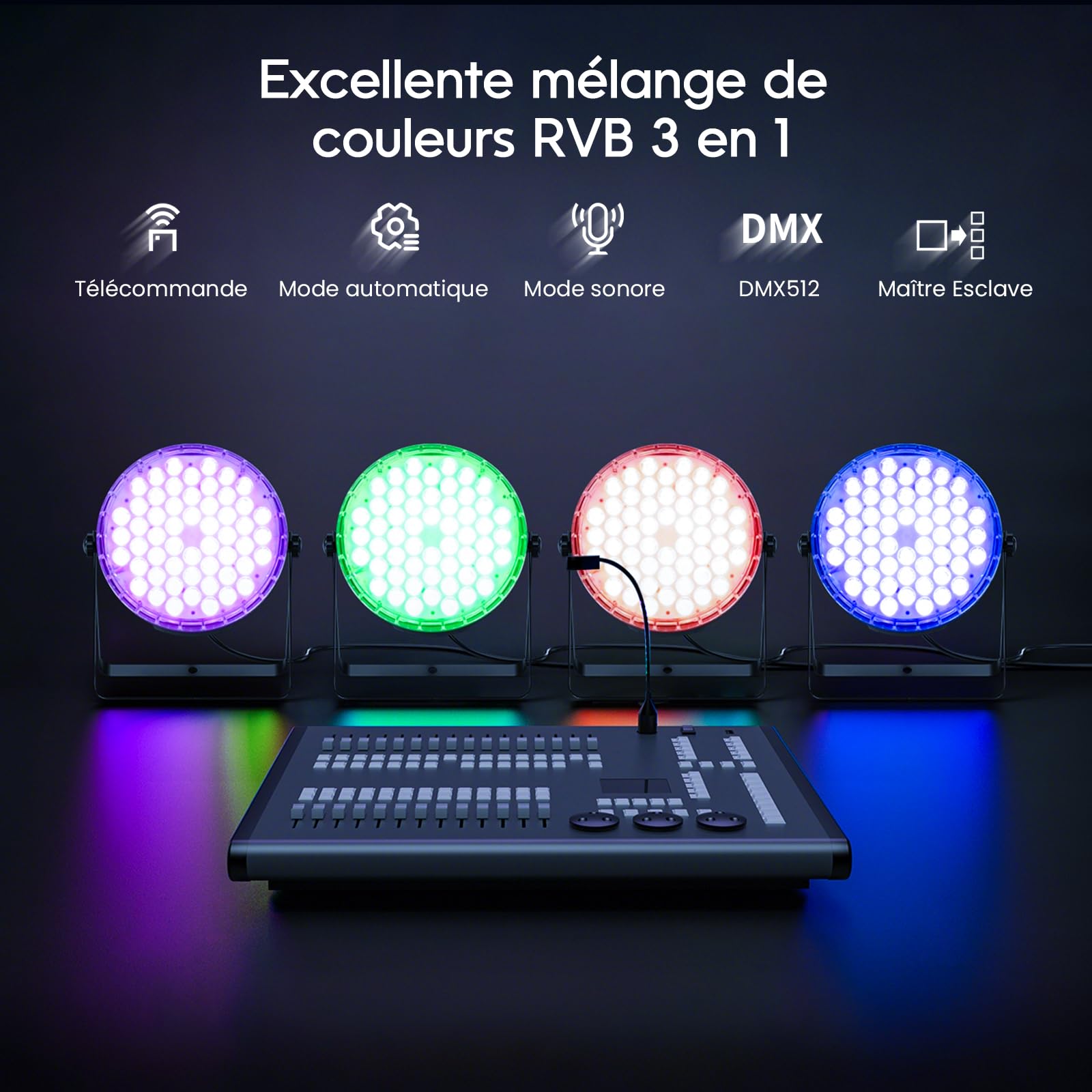 Betopper Par Led 54x3W Luminosité Supérieure 3-en-1 RGB Dj Lumière DMX 1P | Par Projecteur Télécommande, Jeu de Lumière 5 Mode de Contrôle Strobo et Wash DMX pour Fêtes, Concerts, Mariages, Bars