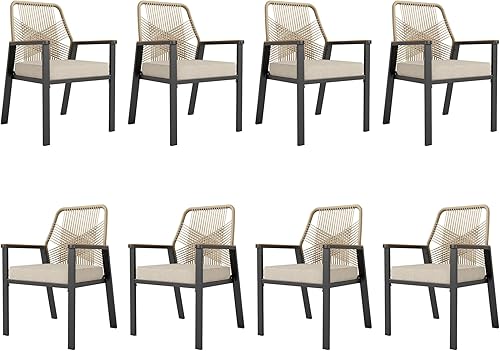 HERA'S HOUSE Juego de 8 sillas de patio, sillas de comedor de ratán de 36.6 pulgadas con marco de metal de hierro forjado de alta resistencia,