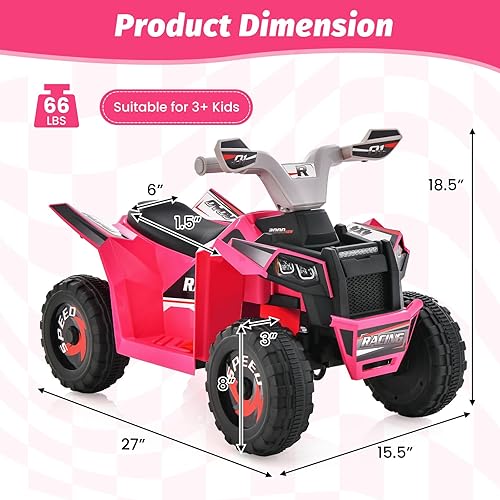 Miniatura 6 de Costzon ATV para niños, vehículo eléctrico de 6 V con interruptor de avanceatrás, asiento grande, ruedas resistentes al desgaste, auto de 4 ruedas