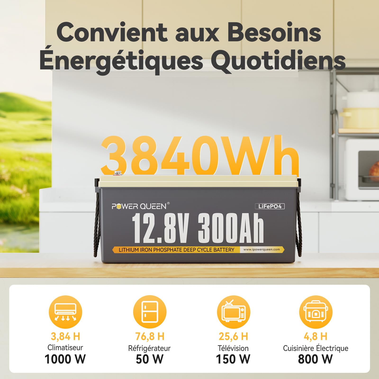 Power Queen 2 Pièce 12V 300Ah LiFePO4 Batterie, 3840Wh Integriertes 200A BMS, Lithium Batterie Leistung, 4000-15000 Tiefzyklen, 10 Jahre Lebensdauer, Perfekt für Solar, Wohnmobil, Yachten, Off-Grid