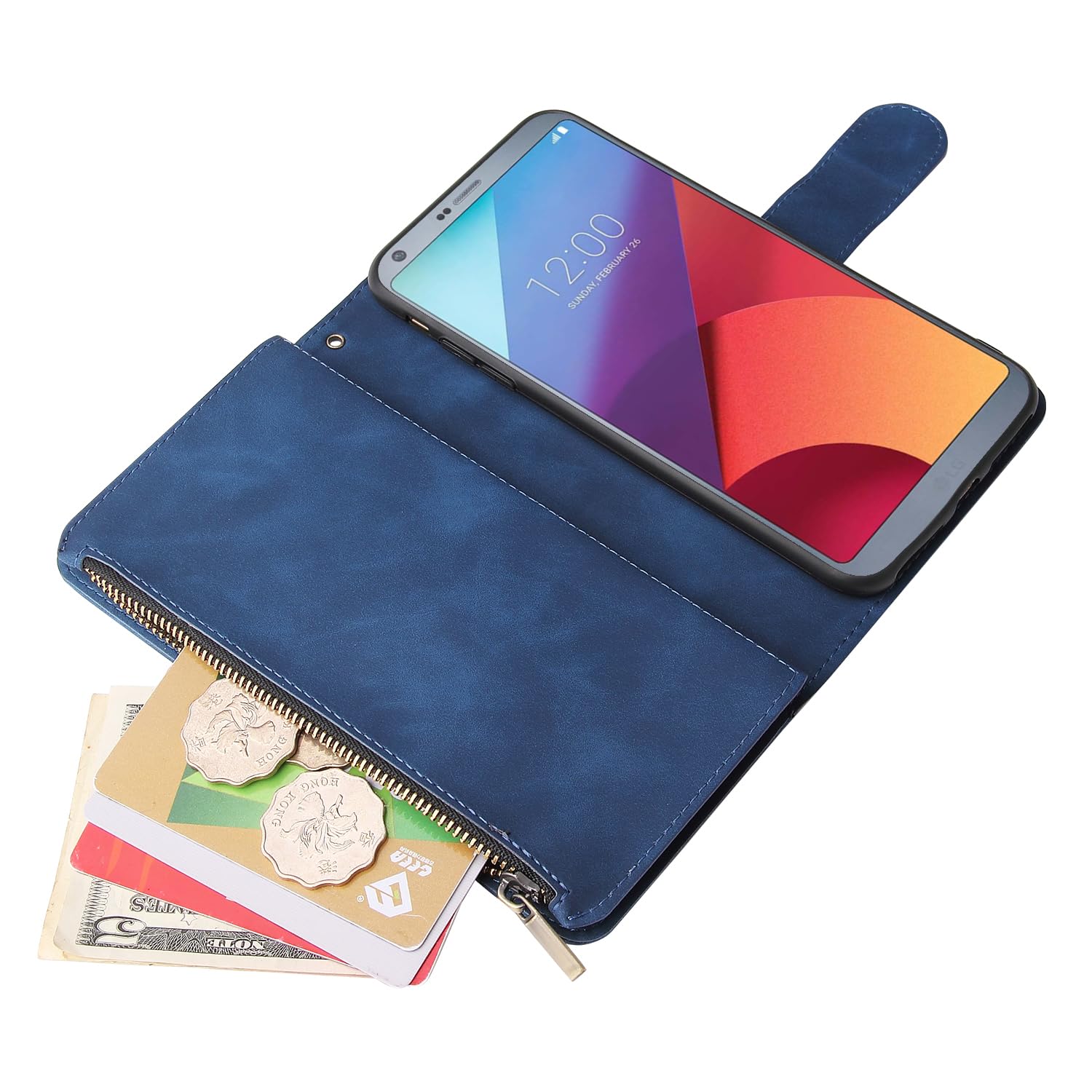Handyhülle Für LG G6 – Klapphülle Mit Reißverschluss, 6 Kartenfächern, Ständer & Inkl. Schutzfolie Und Kette